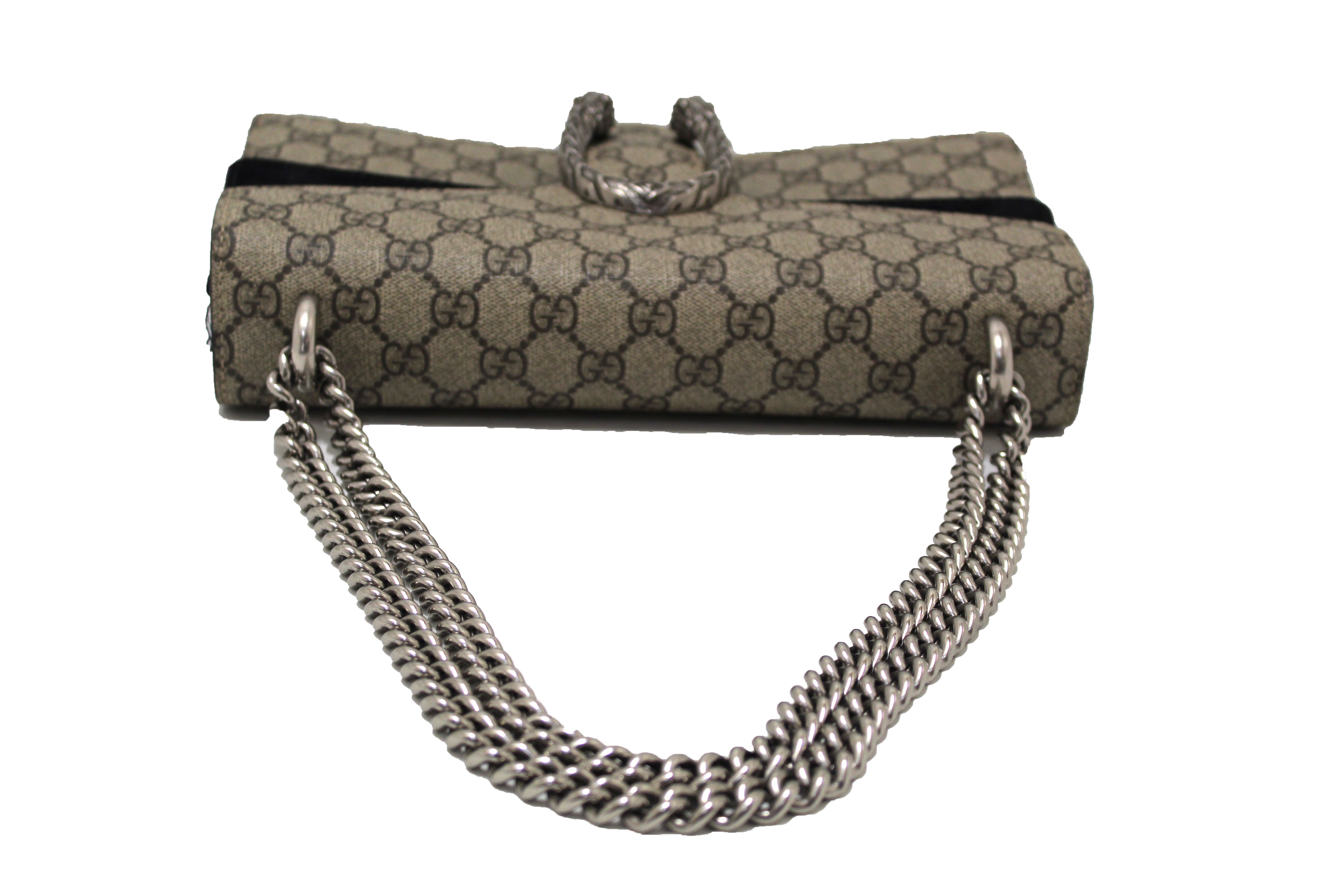 Authentic Gucci GG Supreme Dionysus Small Shoulder Bag in Black Suede - Luxury Crossbody Purse for Women, Perfect for Date Night & Evening Events