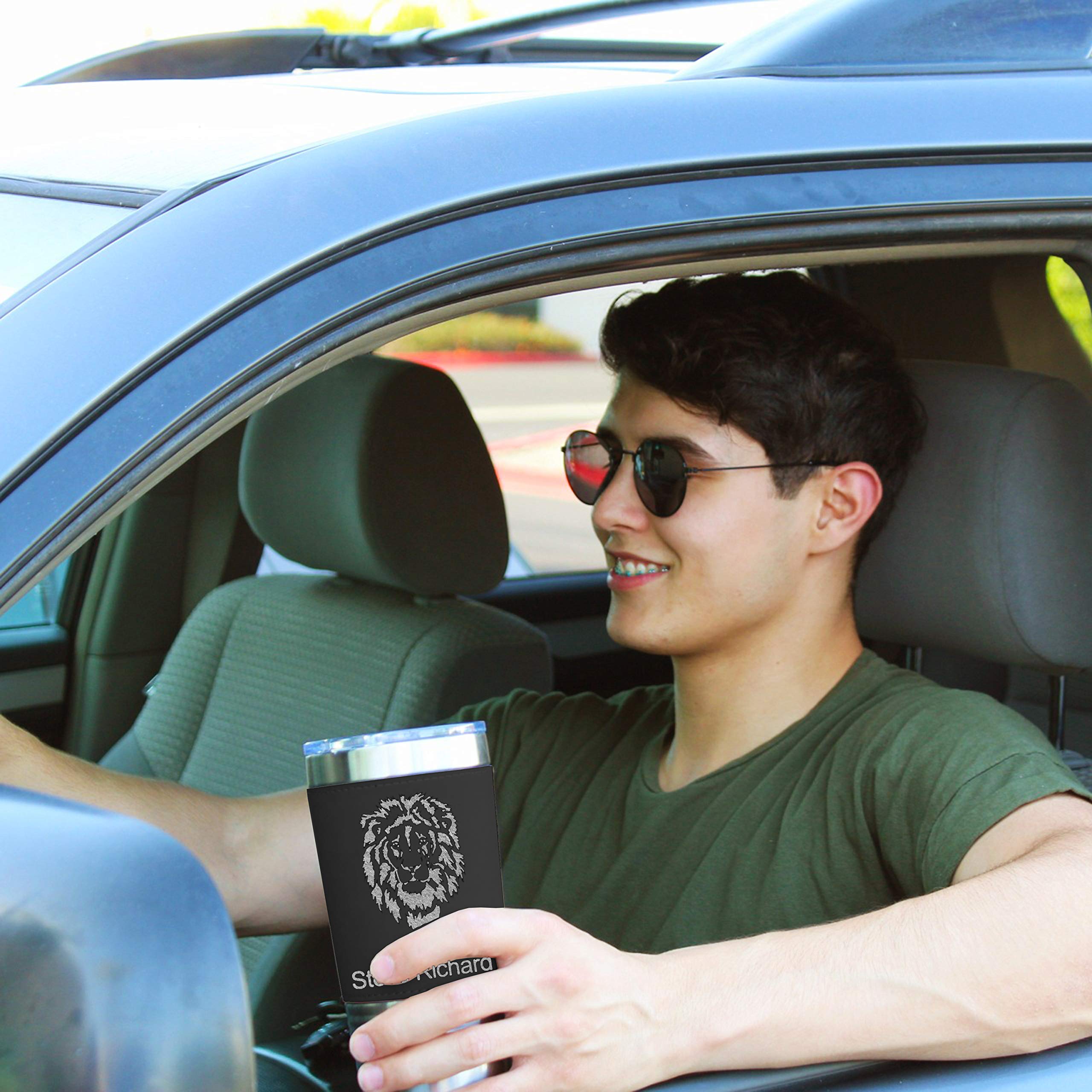 LaserGram 20oz Vacuum Insulated Stainless Steel Tumbler Mug with Personalized Engraving - Leakproof Travel Coffee Cup for Electricians & Professionals (Faux Leather, Black) - Perfect for Office, Commute & Outdoor Adventures