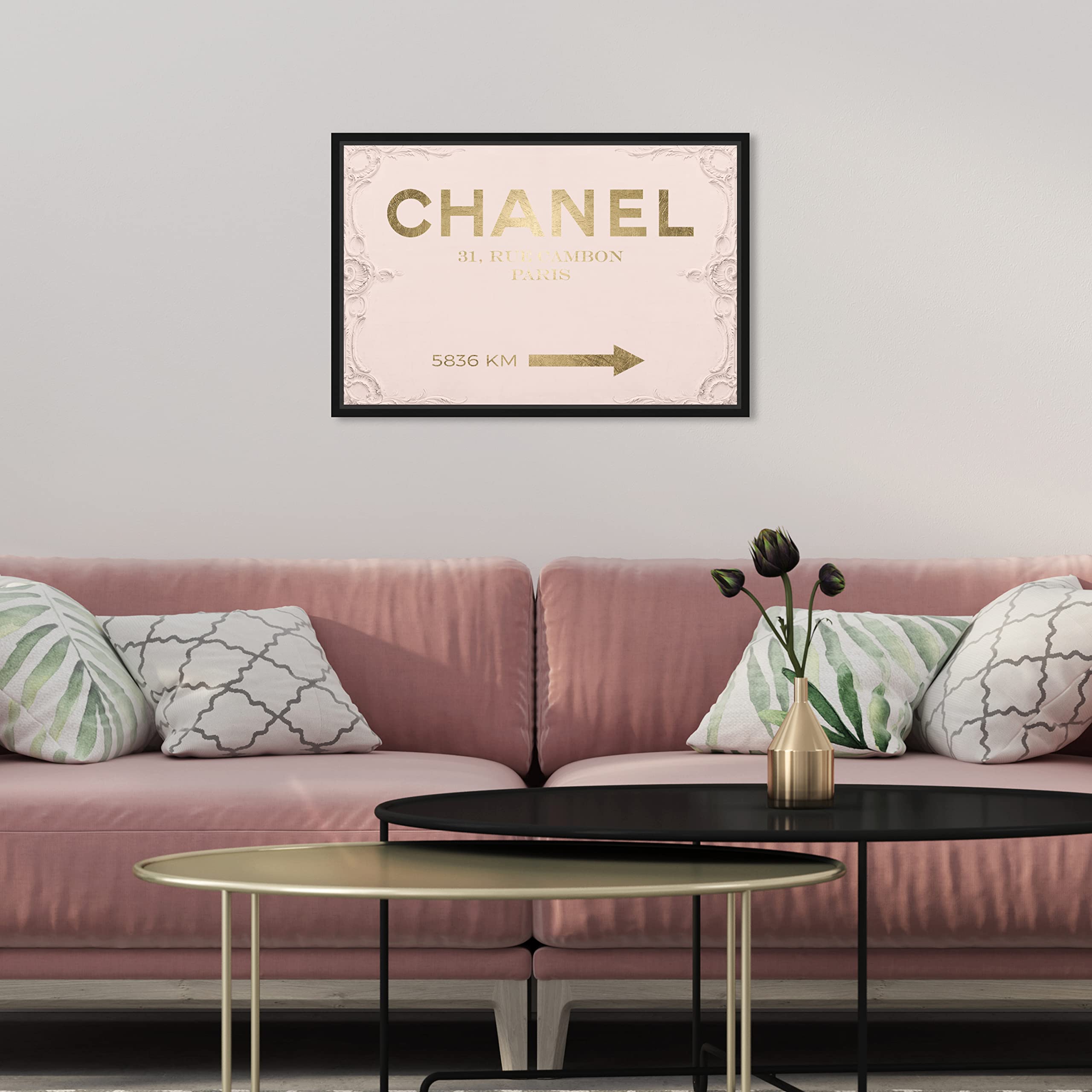 Oliver Gal Artist Co. Fashion & Glam Modern Black Frame Canvas Wall Art - Rococo Gold Blush Home Decor (15x10 Inches) for Living Room, Bedroom & Bathroom | Elegant Pink & Gold Fashion-Themed Wall Art for Women's Dressing Room, Salon or Luxury Apartment Decor