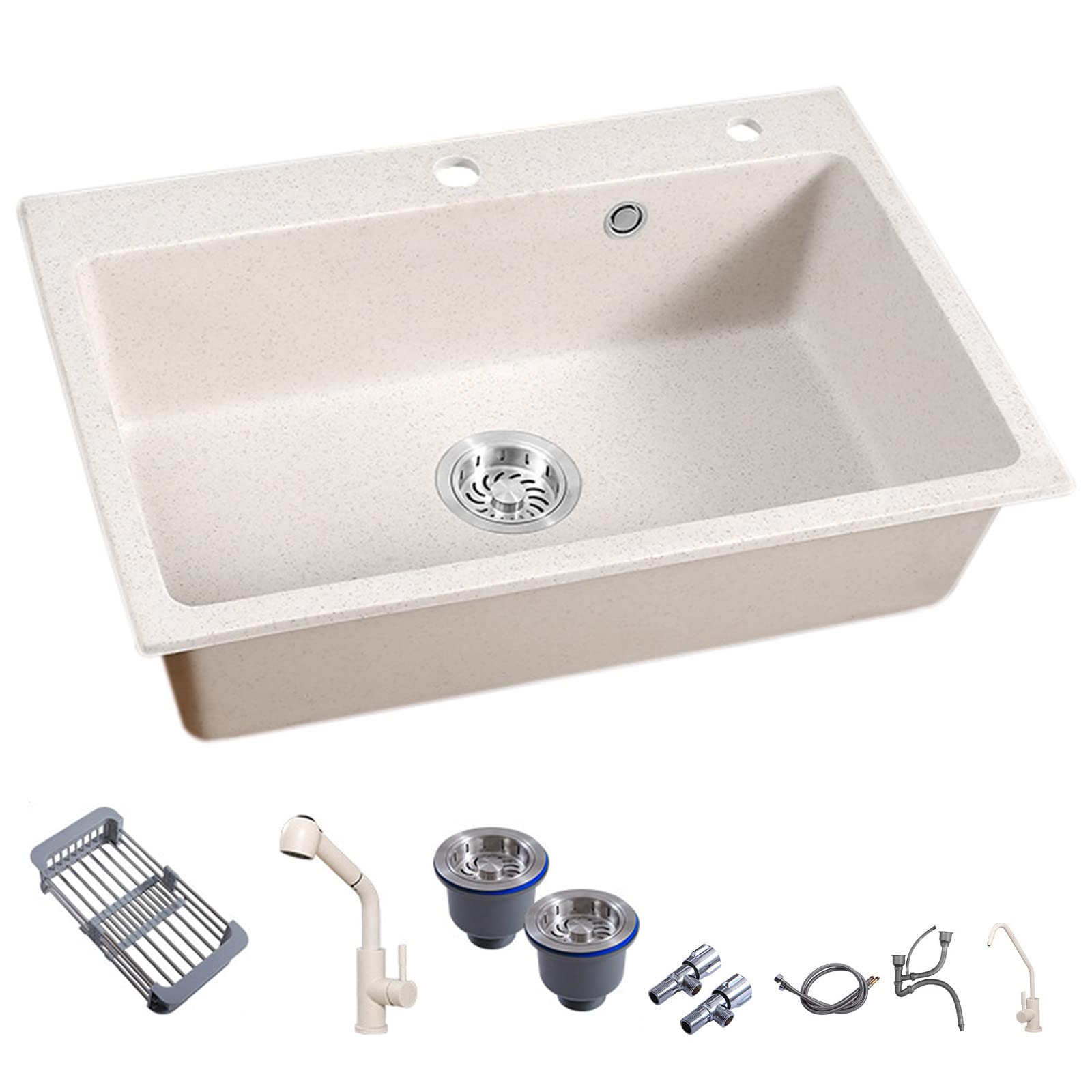 Premium Quartz Stone Kitchen Sink with Accessories - 7.8