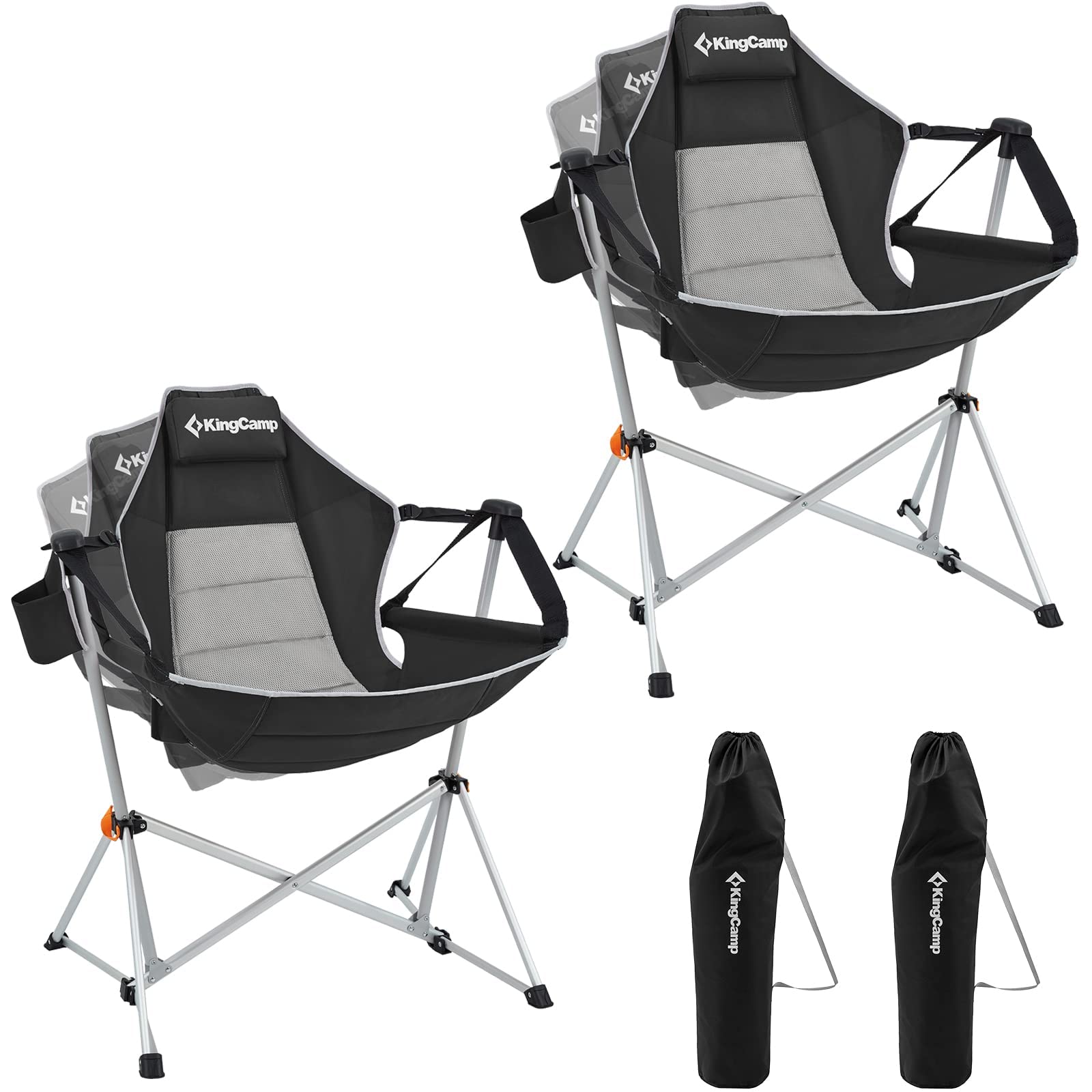 KingCamp Portable Hammock Camping Chair - Lightweight Aluminum Alloy Adjustable Reclining Rocking Chair with Pillow & Cup Holder - Perfect for Backyard, Beach, Camping, Hiking, Fishing, and Outdoor Relaxation