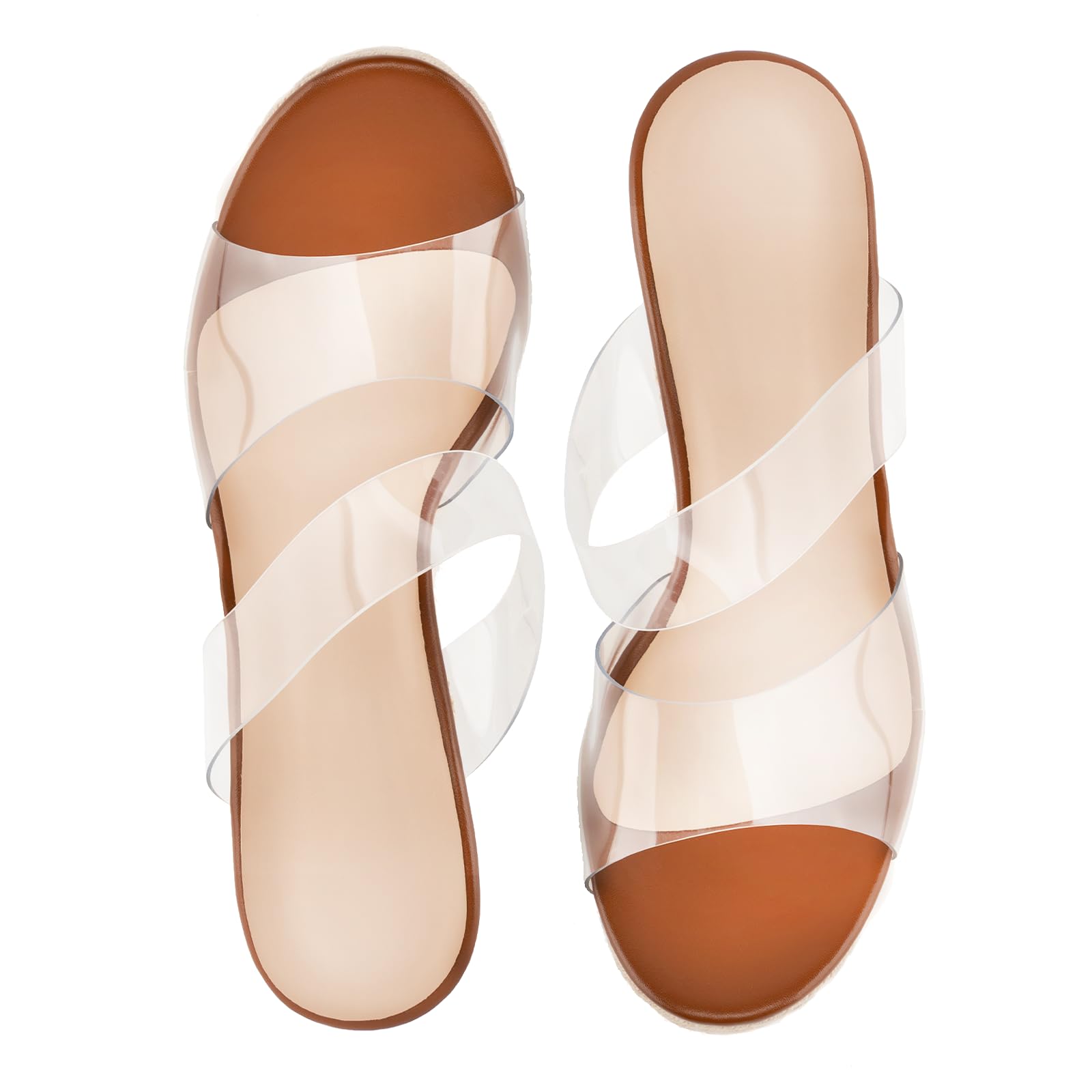 WIRALOMI Women's Clear Wedge Heel Sandals - Slip On Espadrilles Platform Slides with Crystal Details for Summer Beach & Vacation Wear