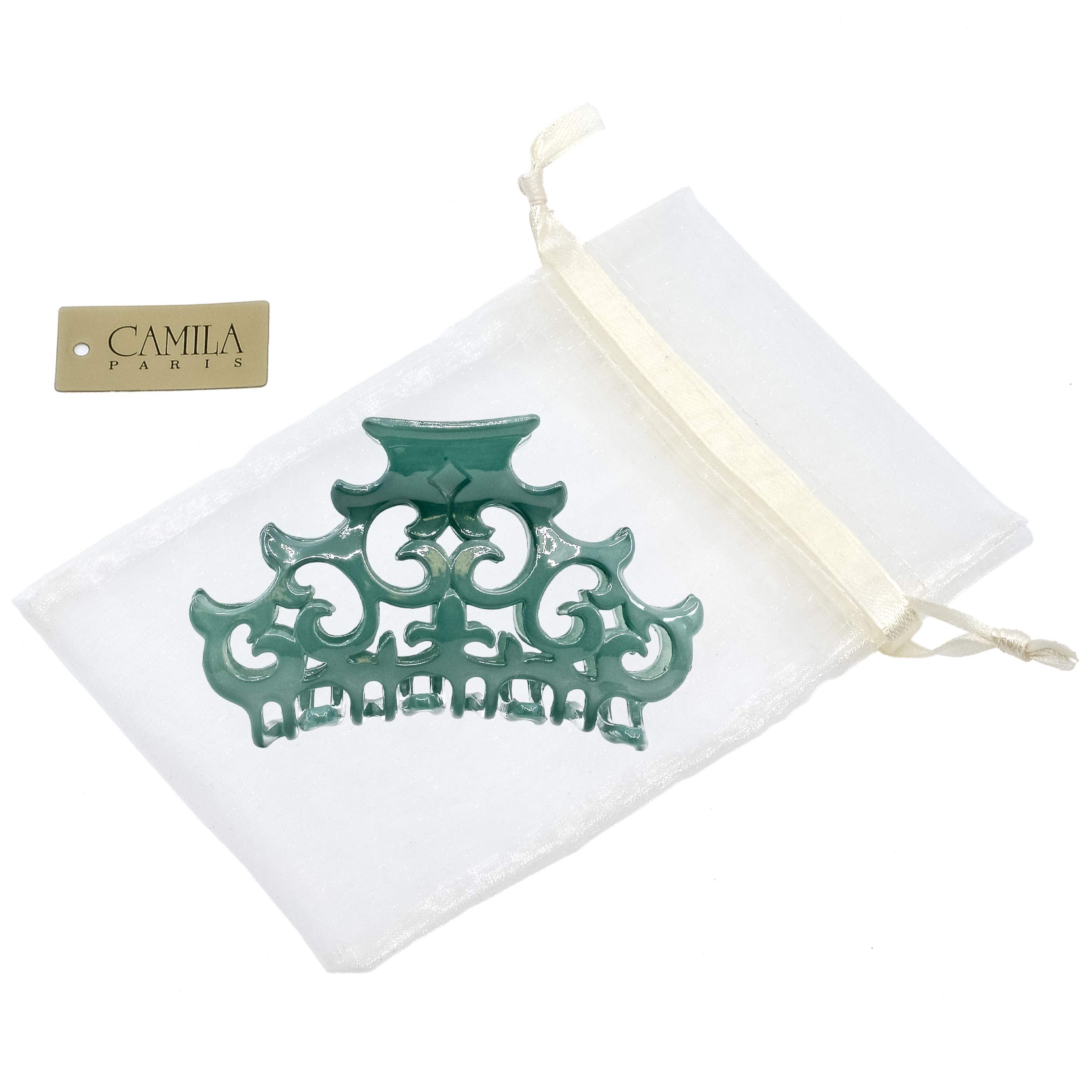 Camila Paris CP2403 French Hair Clip for Women - Large Green Antique Hair Claw Clip | Durable Fashion Hair Accessories for Women & Girls | Made in France | Perfect for Weddings, Parties & Everyday Styling