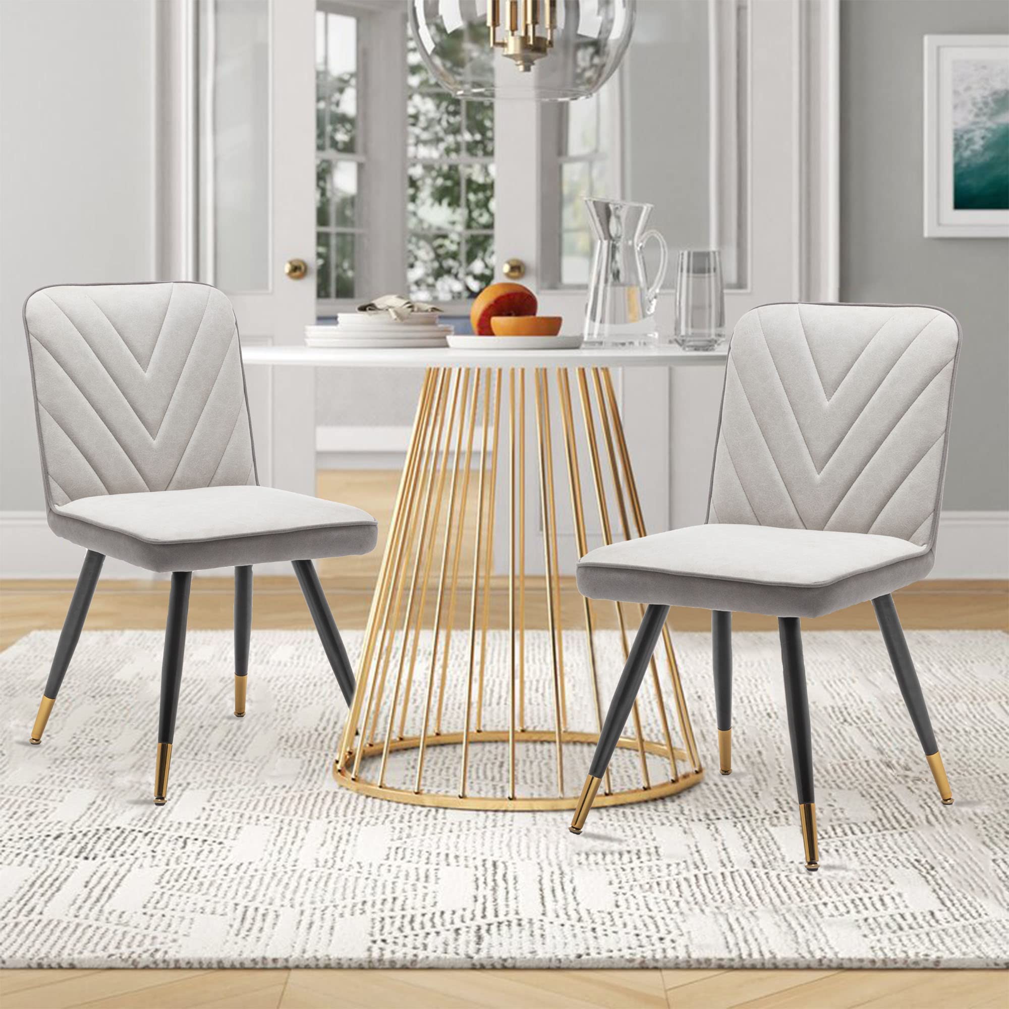 Mid Century Modern Dining Chairs Set of 2 - ALISH Upholstered Kitchen & Living Room Chairs with Metal Legs - Perfect for Dining Room, Home Office & Small Spaces