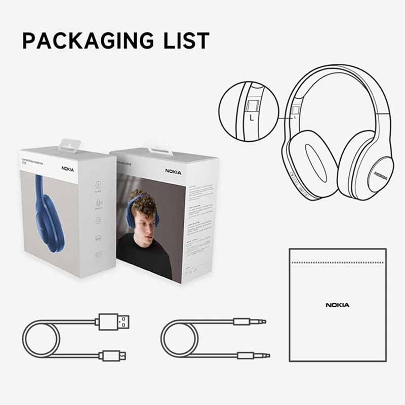 Nokia E1200 Wireless Bluetooth Headphones - Noise Cancelling, 30H Battery Life - Perfect for Workouts, Commuting & Office Use