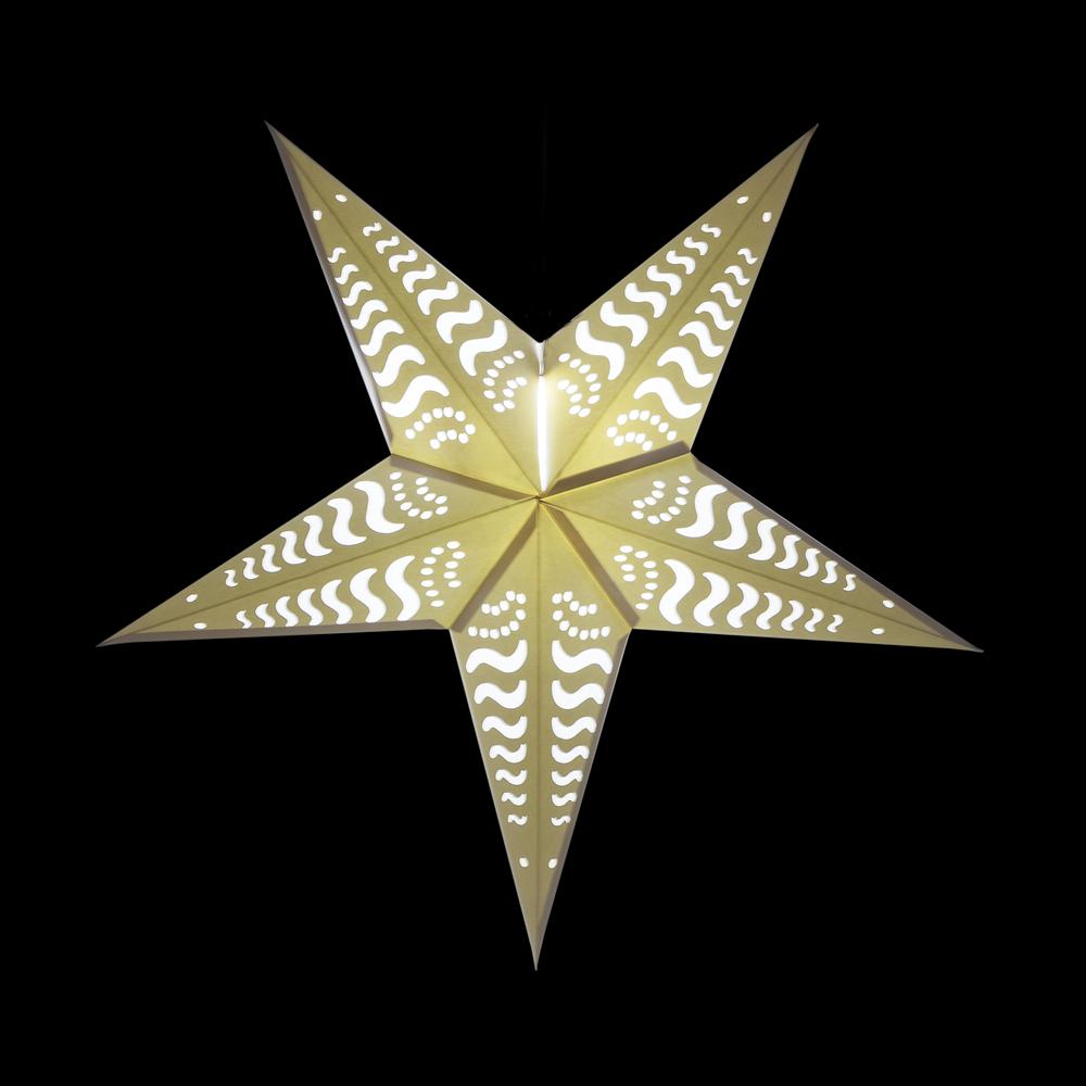 24 Pack White Tidal Wave Cut-Out Paper Star Lanterns with 15FT Hanging Cord - Party Decorations, Wedding Lights, Bedroom & Outdoor String Lights for Christmas, Halloween, Baby Shower Decor