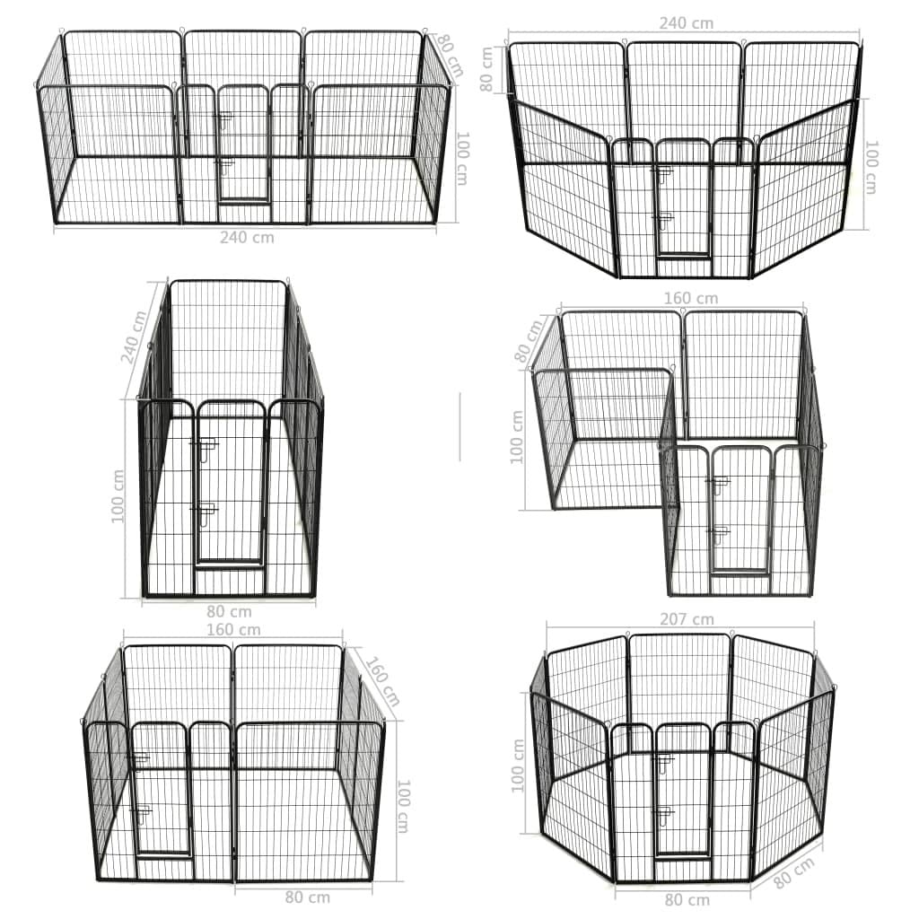 vidaXL 8-Panel Foldable Dog Playpen with Hinged Door - Black Powder-Coated Steel Puppy Cage for Indoor & Outdoor Use - Perfect for Training, Playtime, and Safe Containment in Backyard or Home