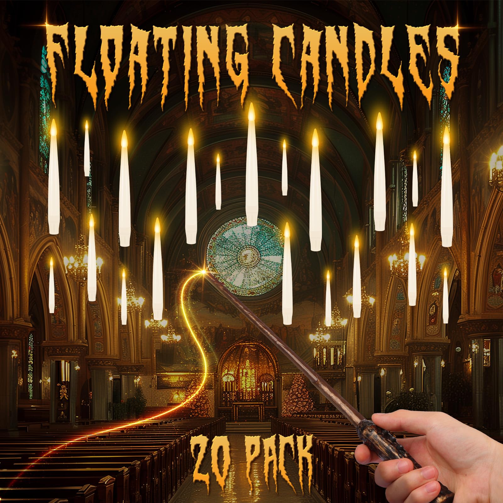 20 Pack Floating Candles with Wand - Flameless LED Candles for Halloween, Birthday & Christmas Decorations | Magic Hanging Decor for Parties, Weddings & Home Décor
