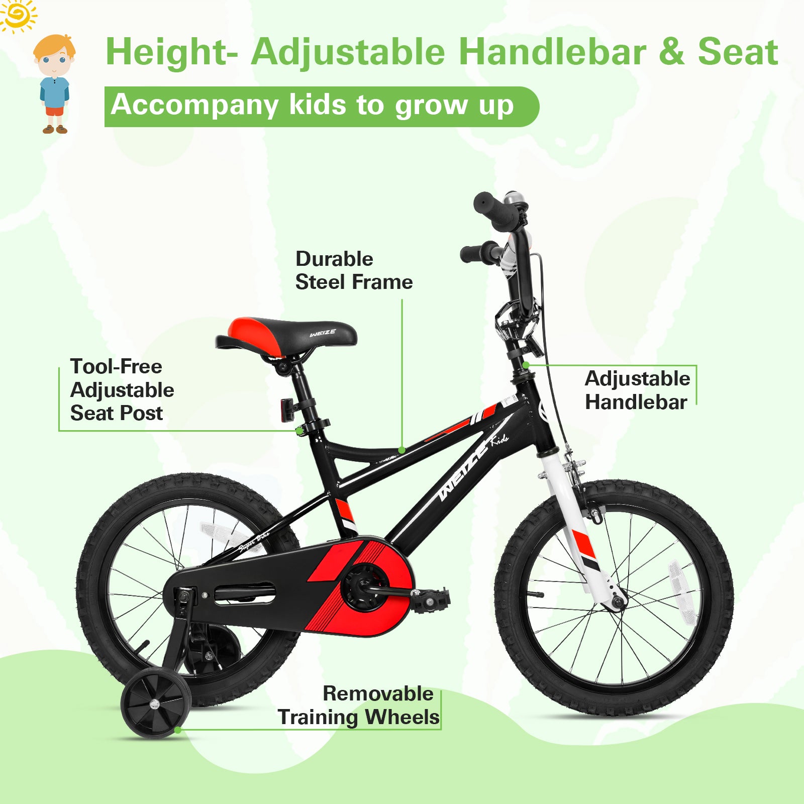 16 Inch Kids Bike for Boys & Girls Ages 4-6 Years | 38-48 Inch Rider Height | Coaster Brake | Red Children's Bicycle | Perfect for Neighborhood Rides, Park Adventures & Learning to Cycle