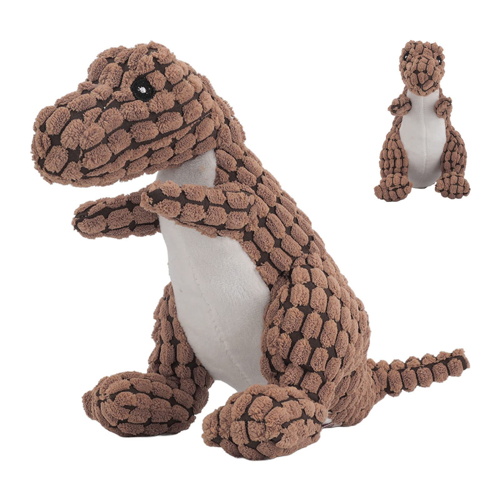 Durable Dinosaur-Shaped Squeaky Dog Toy - Bite-Resistant Plush Chew Toy for Puppies & Medium Dogs, Interactive Play & Stress Relief (Light Brown) - Perfect for Indoor Play, Training & Bonding Time