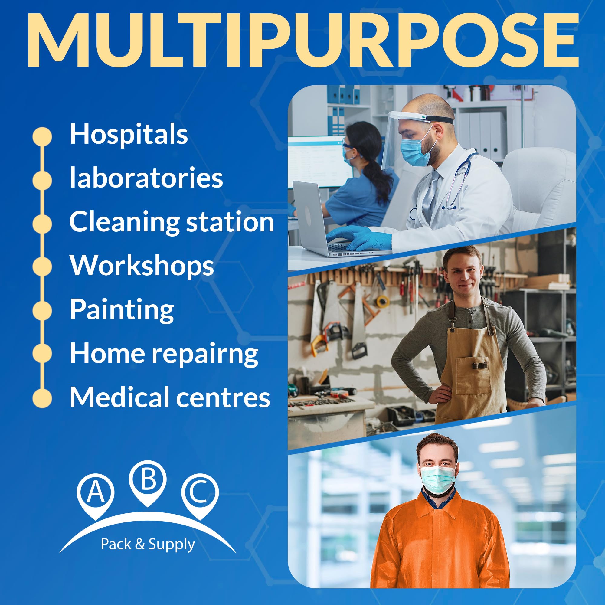 ABC PACK & SUPPLY Orange Disposable Lab Coats for Adults - 3X-Large (Pack of 50) | Polyethylene Coated Polypropylene | Medical Grade | Hook & Loop Closure | No Pockets | Ideal for Laboratories, Cleanrooms & Healthcare Facilities
