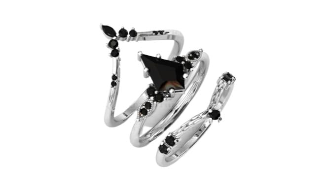 3 CT Kite Shaped Black Onyx Engagement Ring Set - Vintage Art Deco Wedding Band for Women, Unique Bridal Jewelry, Anniversary Promise Ring - Perfect for Proposals, Weddings & Special Occasions