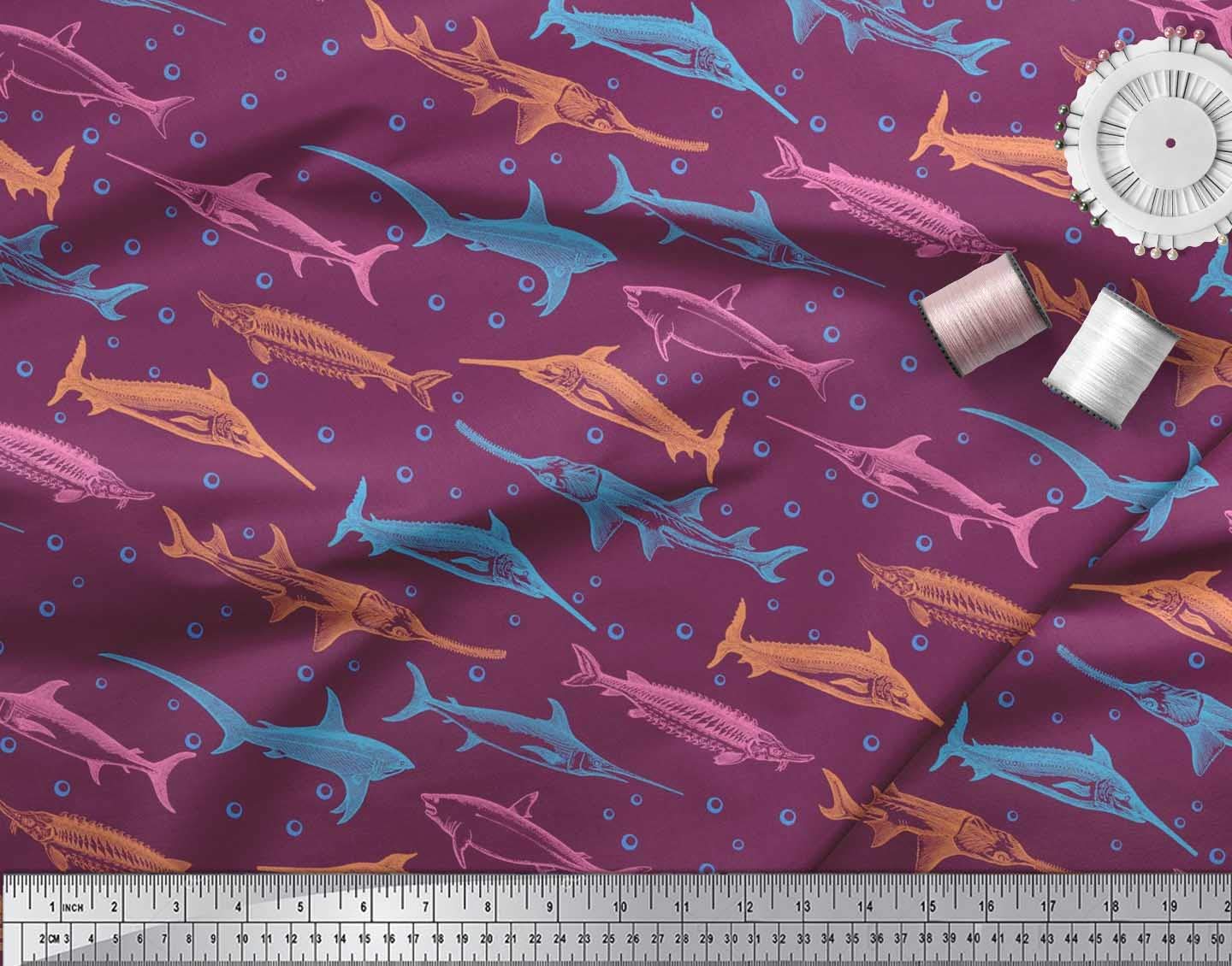 Soimoi 100% Cotton Canvas Fabric by The Yard - 42 Inch Wide - Pink Bubbles & Fish Ocean Print for DIY Crafts, Home Decor, and Fashion Accessories - Perfect for Curtains, Pillows, Tote Bags, and Upholstery Projects