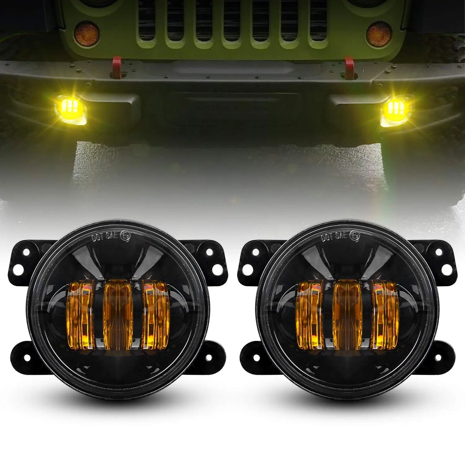 LOYO 4 Inch 60W Amber LED Fog Lights for Jeep Wrangler TJ LJ JK & Dodge Journey - Waterproof Off-Road Bumper Lights (Pair) - Perfect for Night Driving, Foggy Conditions & Off-Road Adventures