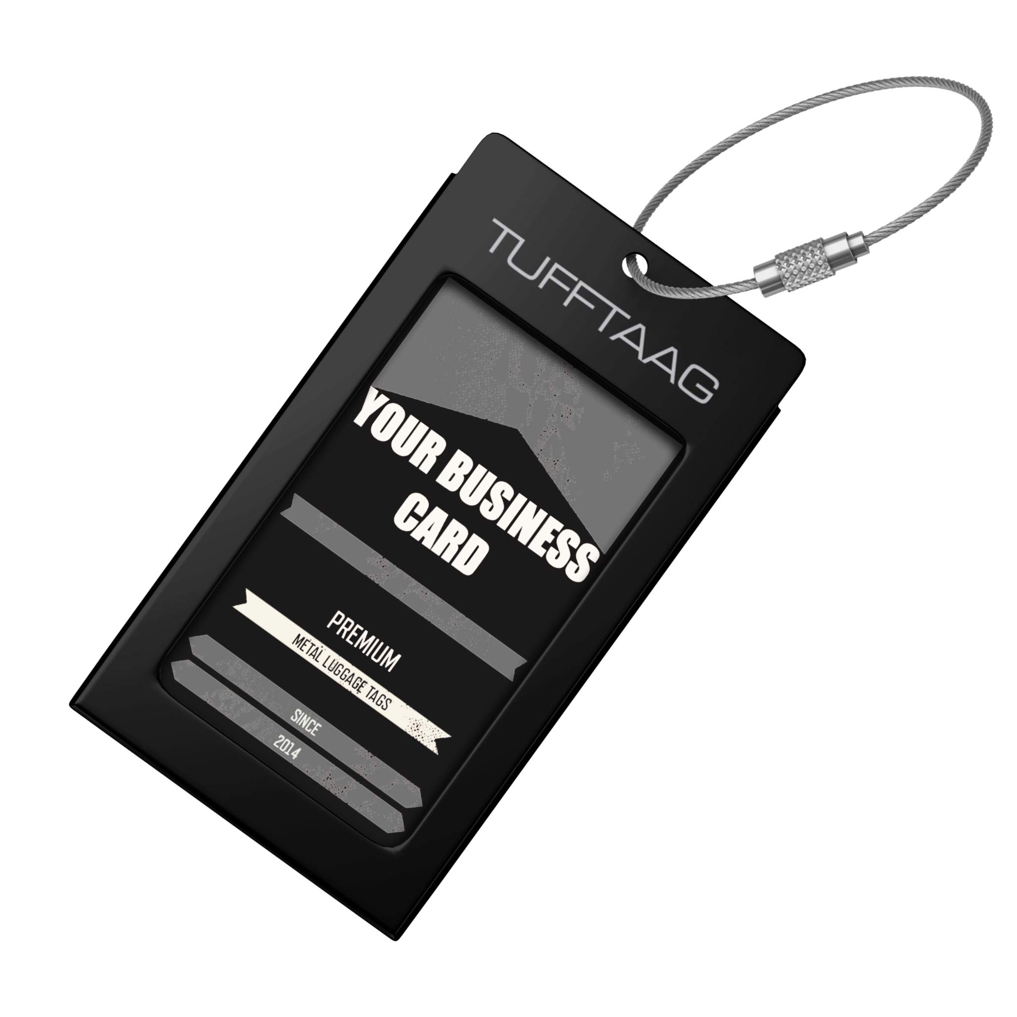 TUFFTAAG Black Luggage Tag with Business Card Holder - Durable Single Travel ID Bag Tag for Suitcases, Backpacks & Carry-Ons | Perfect for Business Trips & Vacations