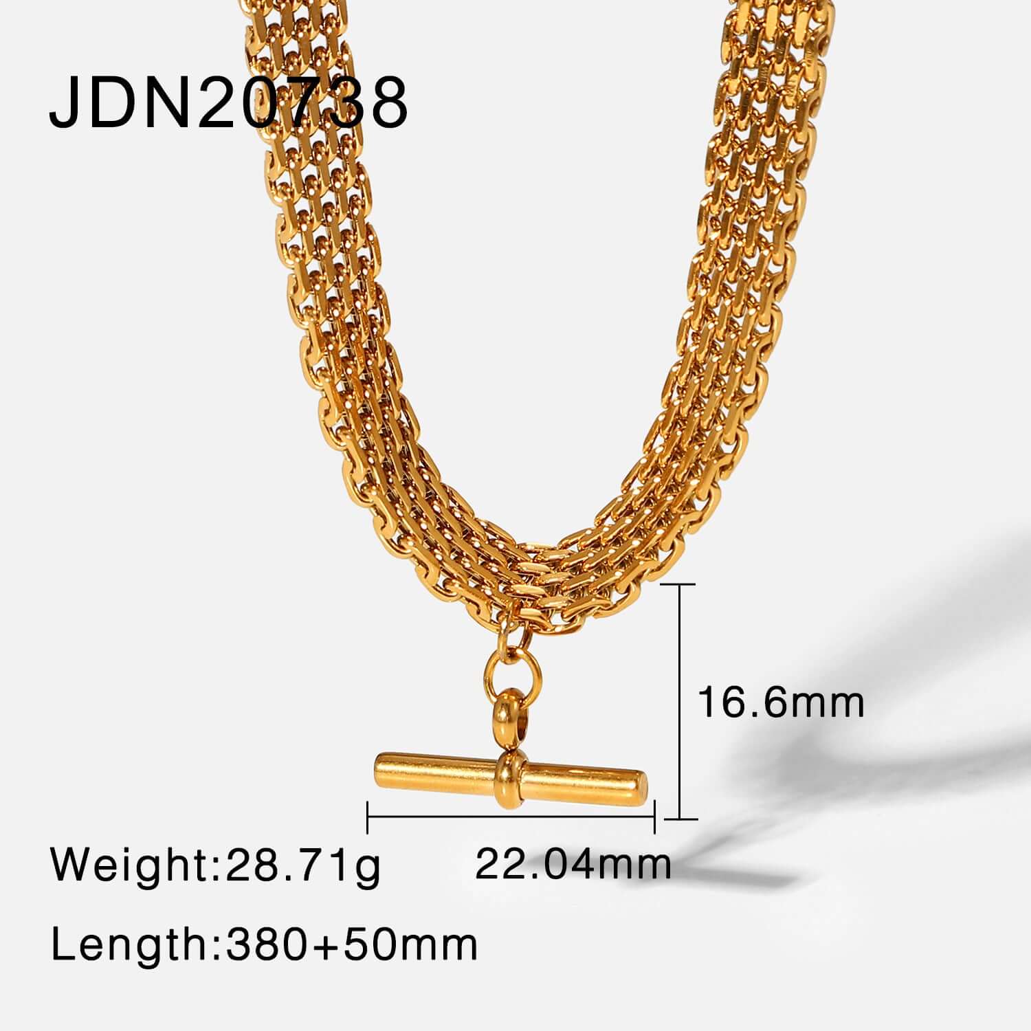 18K Gold Plated T Bar Pendant Figaro Chain Necklace for Men & Women - Elegant Watch Accessory | Perfect for Formal Events, Weddings & Gifts | JDN738