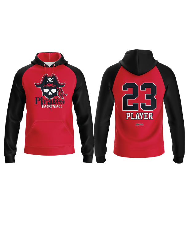 Parrish Pirates Red and Black Full Dye Hoodie - Men's & Women's Pullover Sweatshirt for Sports, Casual Wear & Fan Apparel
