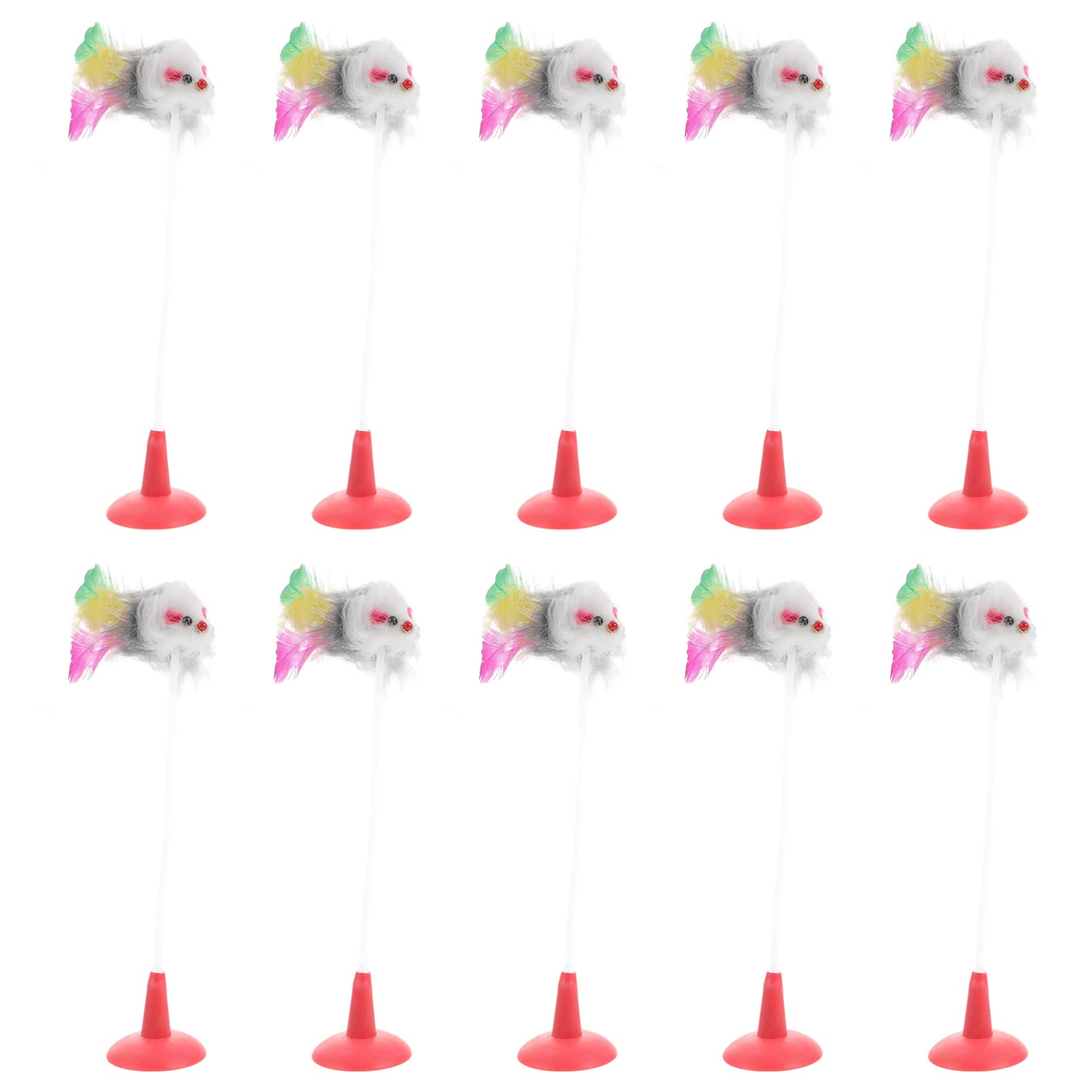 Feather Tail Mice Cat Toy - 10pcs Interactive Kitten Teaser Wand with Suction Cup for Scratching & Exercise | Indoor Play, Training & Bonding Activity
