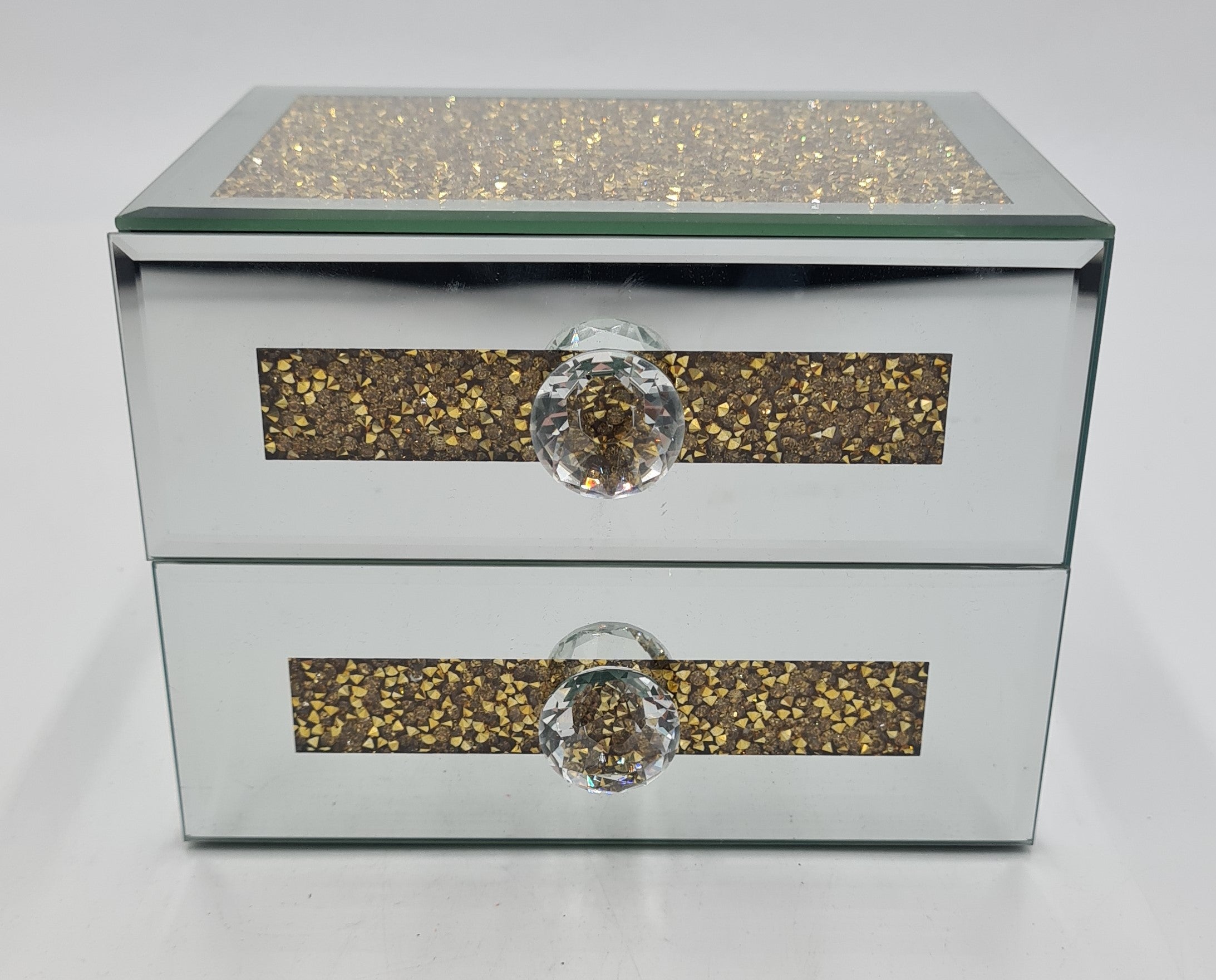 2-Tier Jewelry Organizer Box with Gold Glitter Finish - Perfect for Necklaces, Rings & Earrings Storage | Elegant Gift for Women & Girls