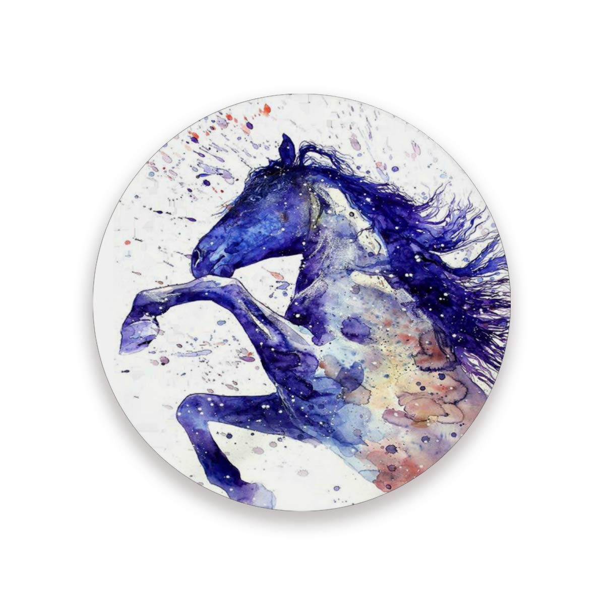 Absorbent Ceramic Coasters Set with Watercolor Horse & Unicorn Design - Heat Resistant Drink Coasters with Cork Base - Funny Home Decor & Perfect Housewarming Gift for Coffee Lovers, Party Hosts & Office Use
