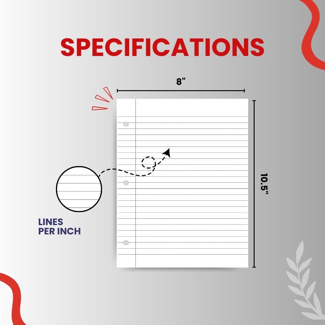 Loose Leaf Paper - Wide Ruled 3-Hole Punched Filler Paper, 150 Sheets per Pack (10.5