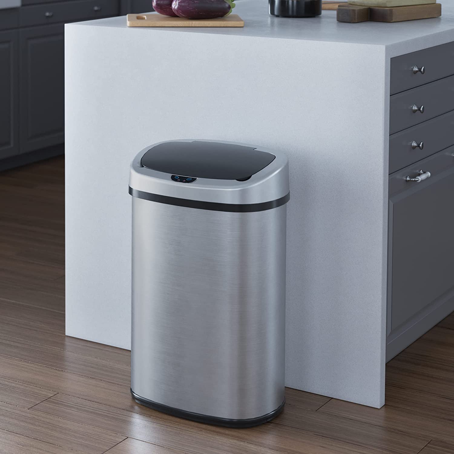 iTouchless 13 Gallon Automatic Sensor Trash Can with Odor Control - Stainless Steel Kitchen Garbage Bin with Wide Lid Opening & 20 Premium Bags - Perfect for Home, Office, and Restaurant Use