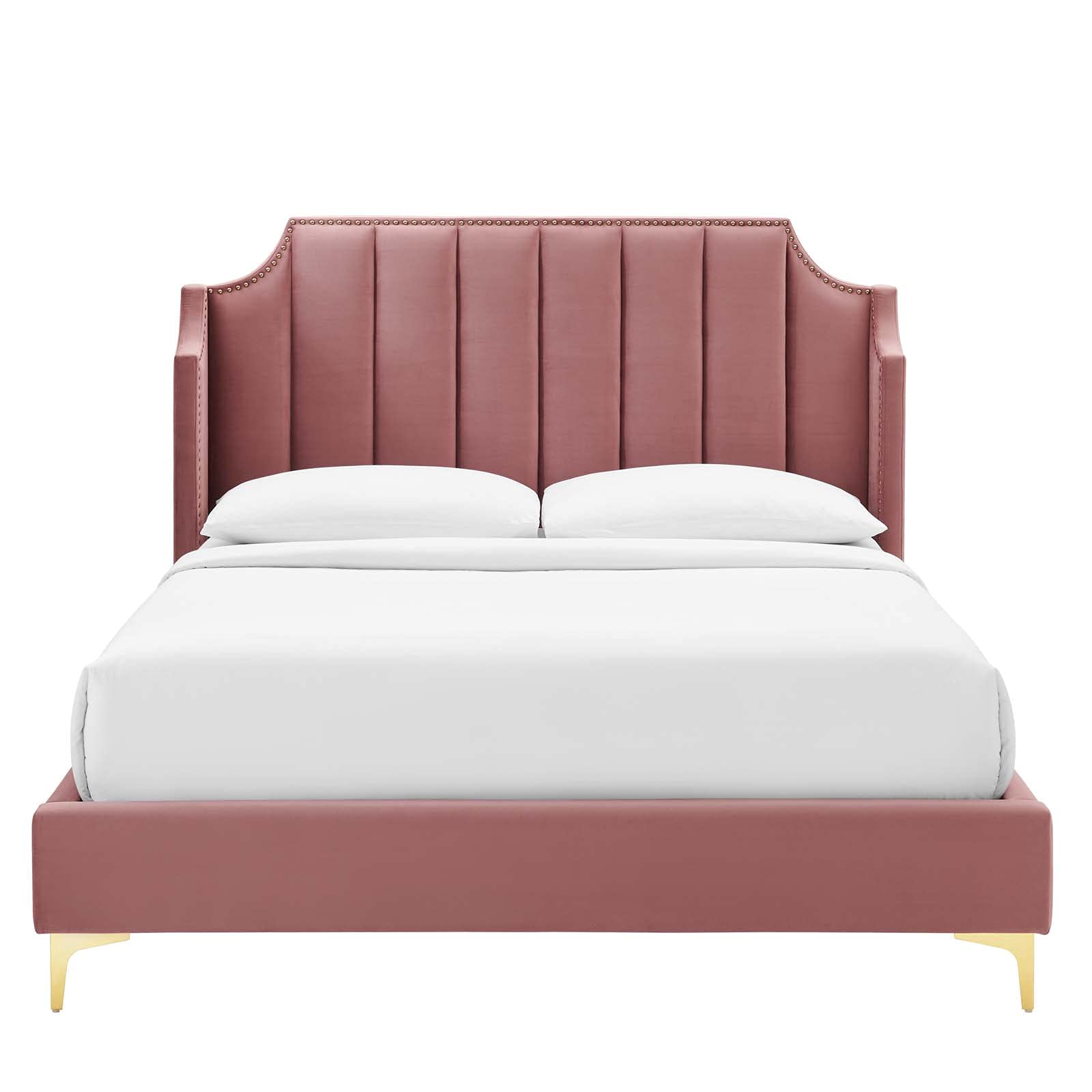 Modway Daniella Queen Size Platform Bed Frame in Dusty Rose - Modern Minimalist Bedroom Furniture for Small Spaces & Apartment Living