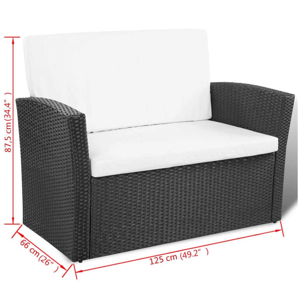 16-Piece Black Poly Rattan Patio Sofa Set with Cushions - Outdoor Sectional Sofa, Armchairs, 2-Seater Sofas & Coffee Tables for Garden, Poolside & Backyard Relaxation