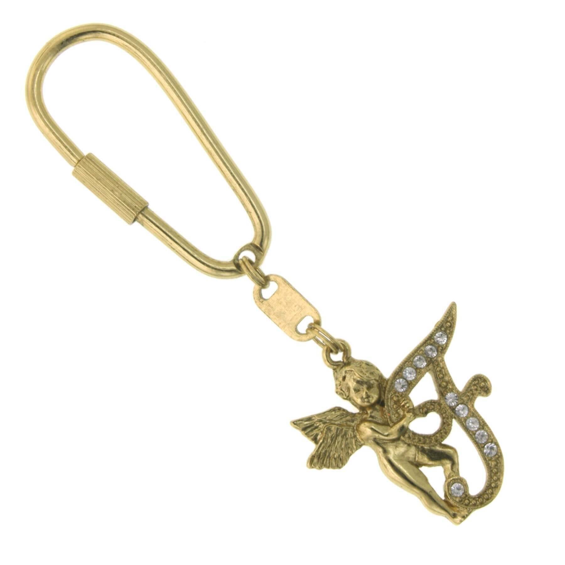 1928 Crystal Initial Angel Carabiner Keychain - Personalized Jewelry Gift for Women, Engraved Name Key Ring for Purse, Backpack & Keychain Collection - Perfect for Birthdays, Anniversaries & Everyday Carry