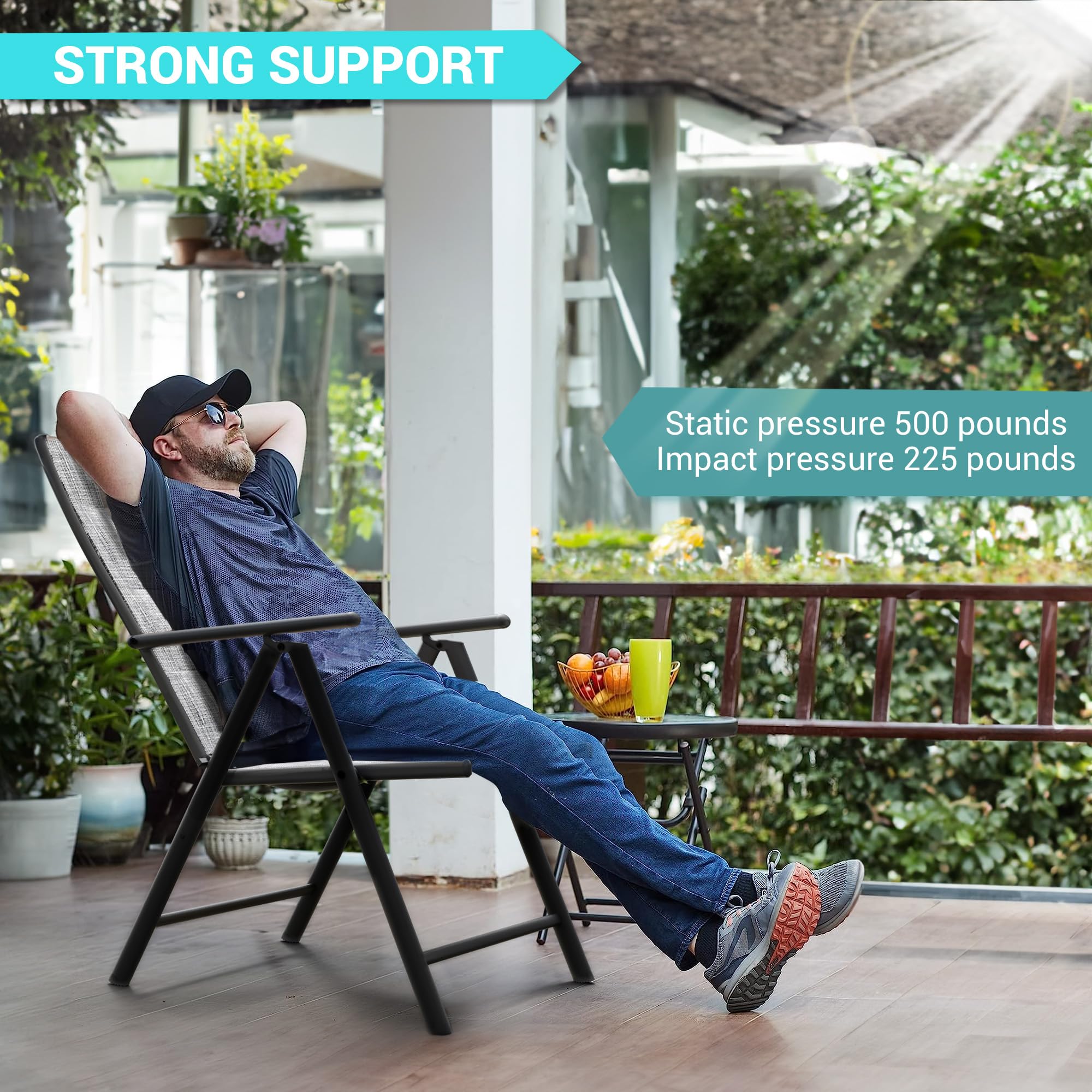 UDPATIO 2-Pack Patio Folding Dining Chairs Set - Steel Frame Outdoor Folding Chairs with Padded Textilene Seat, All-Weather Breathable & Portable Lawn Chairs for Adults - No Assembly Required (Grey White) - Perfect for Backyard, Poolside, Camping & Picnics
