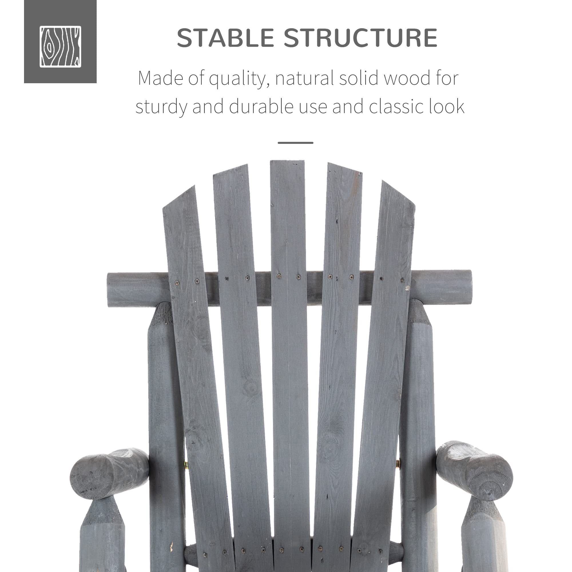 Outsunny Dark Gray Wooden Rocking Chair - Single-Person Adirondack Patio Rocker with Rustic High Back & Slatted Design for Backyard, Garden, Porch - Perfect for Relaxing Outdoors & Indoor Lounging