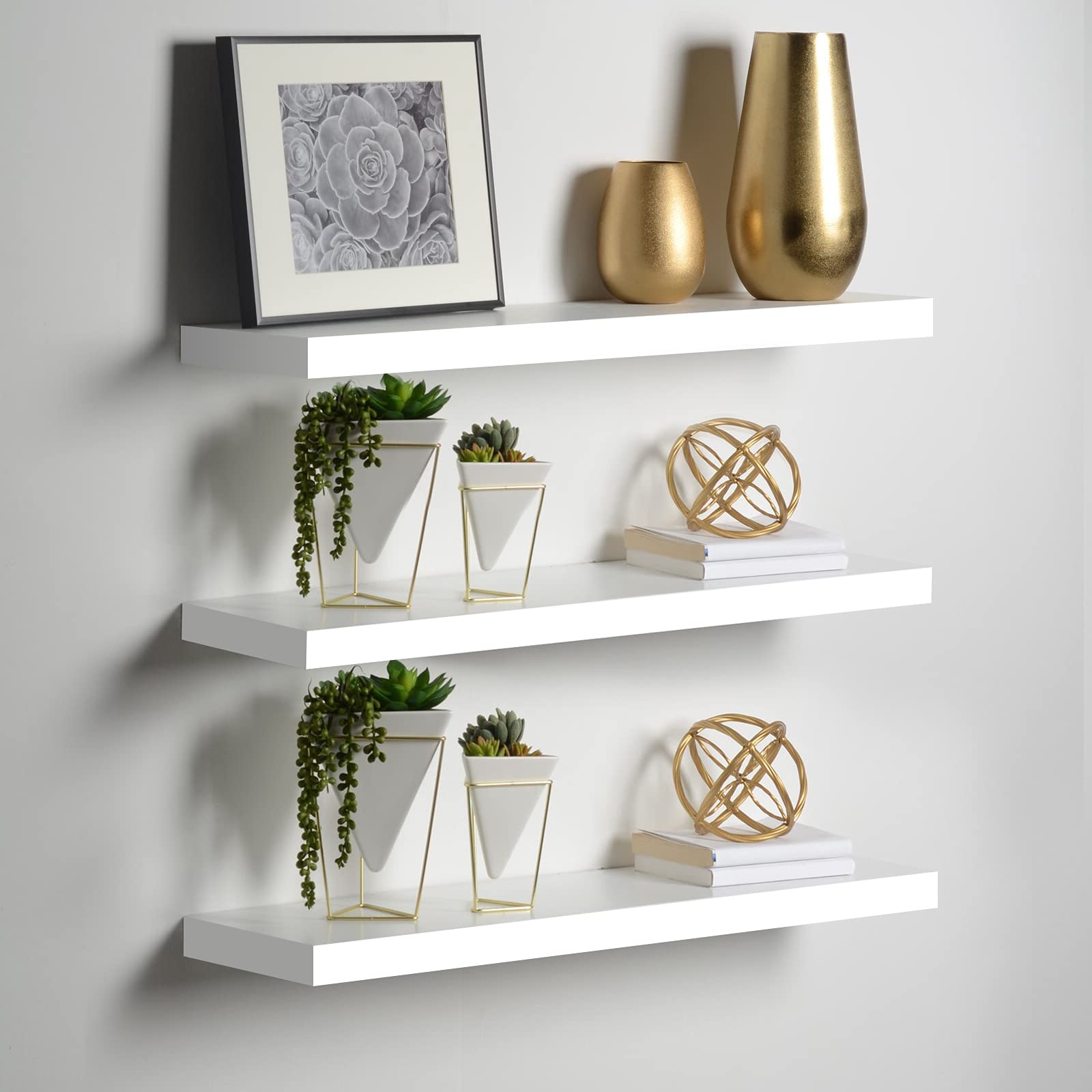 3PCS Wood Wall Floating Shelves - Modern Storage Organizer for Home, Living Room, Bedroom & Office - Perfect for Displaying Books, Photos & Decor Items