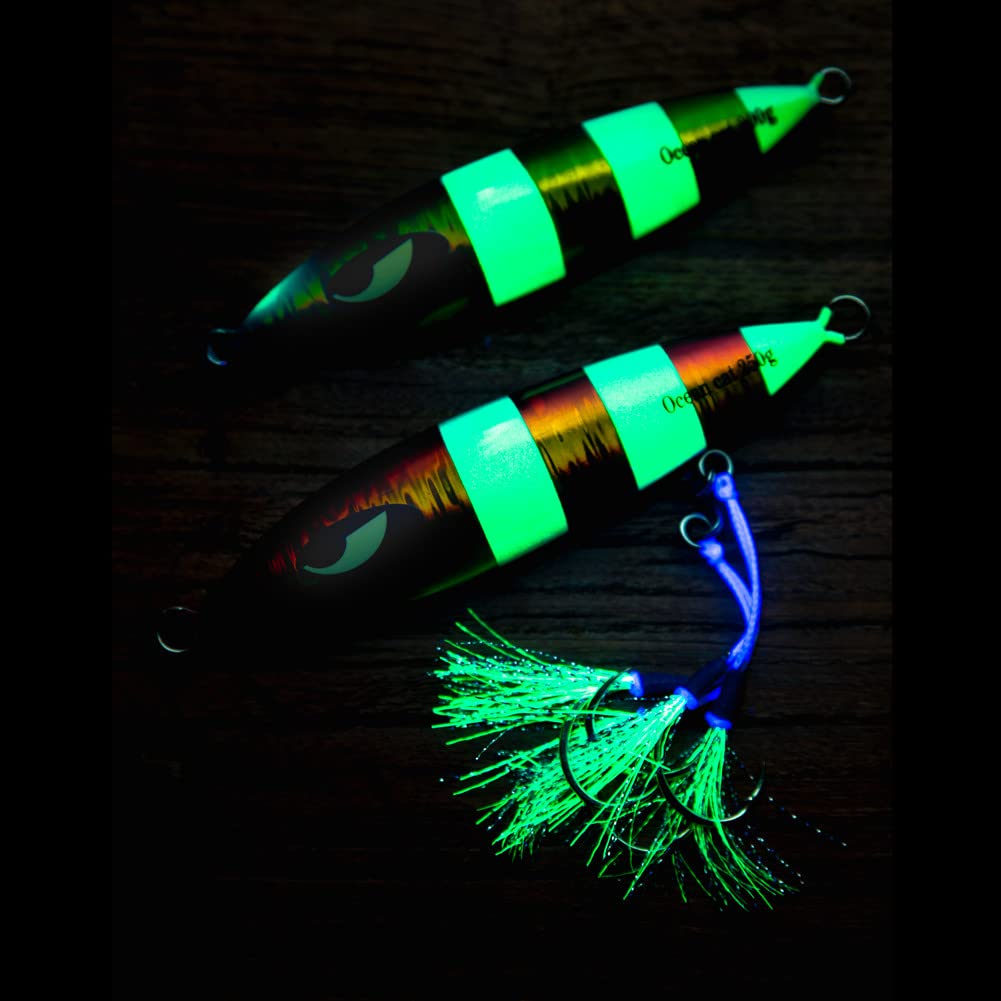 OCEAN CAT Slow Sinking Metal Jig Lures - 1PC Lead Flat Jigging Bait with Hook for Saltwater Fishing | Perfect for Deep Sea, Pier & Shoreline Angling