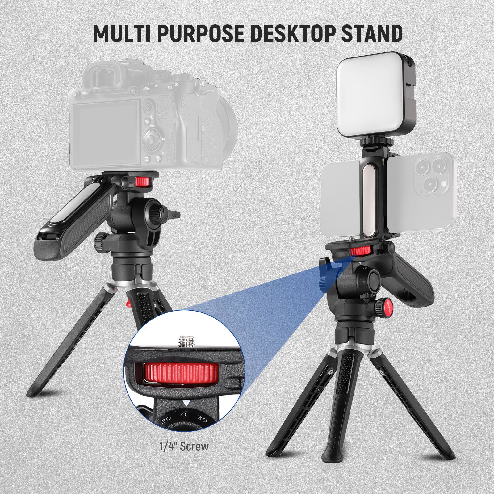 NEEWER TS003 Mini Tripod Stand for DSLR Camera, Smartphone, iPhone, GoPro - Compact & Lightweight Travel Tripod for Vlogging, Photography, Video Shooting (Indoor & Outdoor Use)