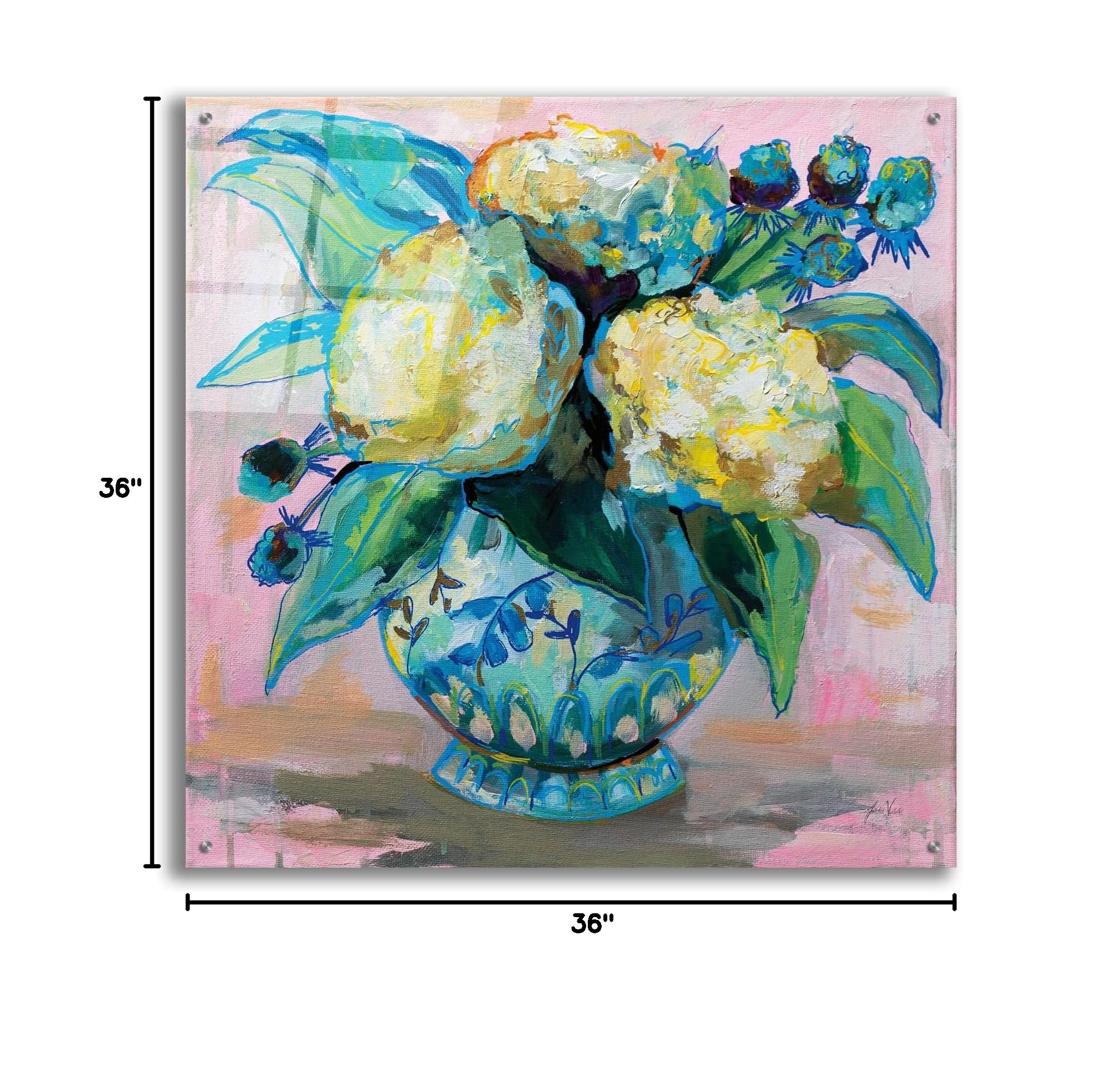 Ginger Jar I Wall Art by Jeanette Vertentes - 36x36 Inch Modern Acrylic Glass Painting - Vibrant Home Decor for Living Room, Bedroom & Office