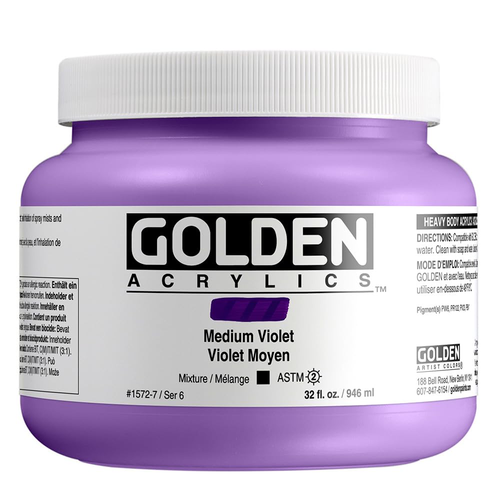 GOLDEN Heavy Body Acrylic Paint - Medium Violet (32 fl oz Jar) | Professional Grade Opaque Acrylics for Canvas Painting & Fine Art