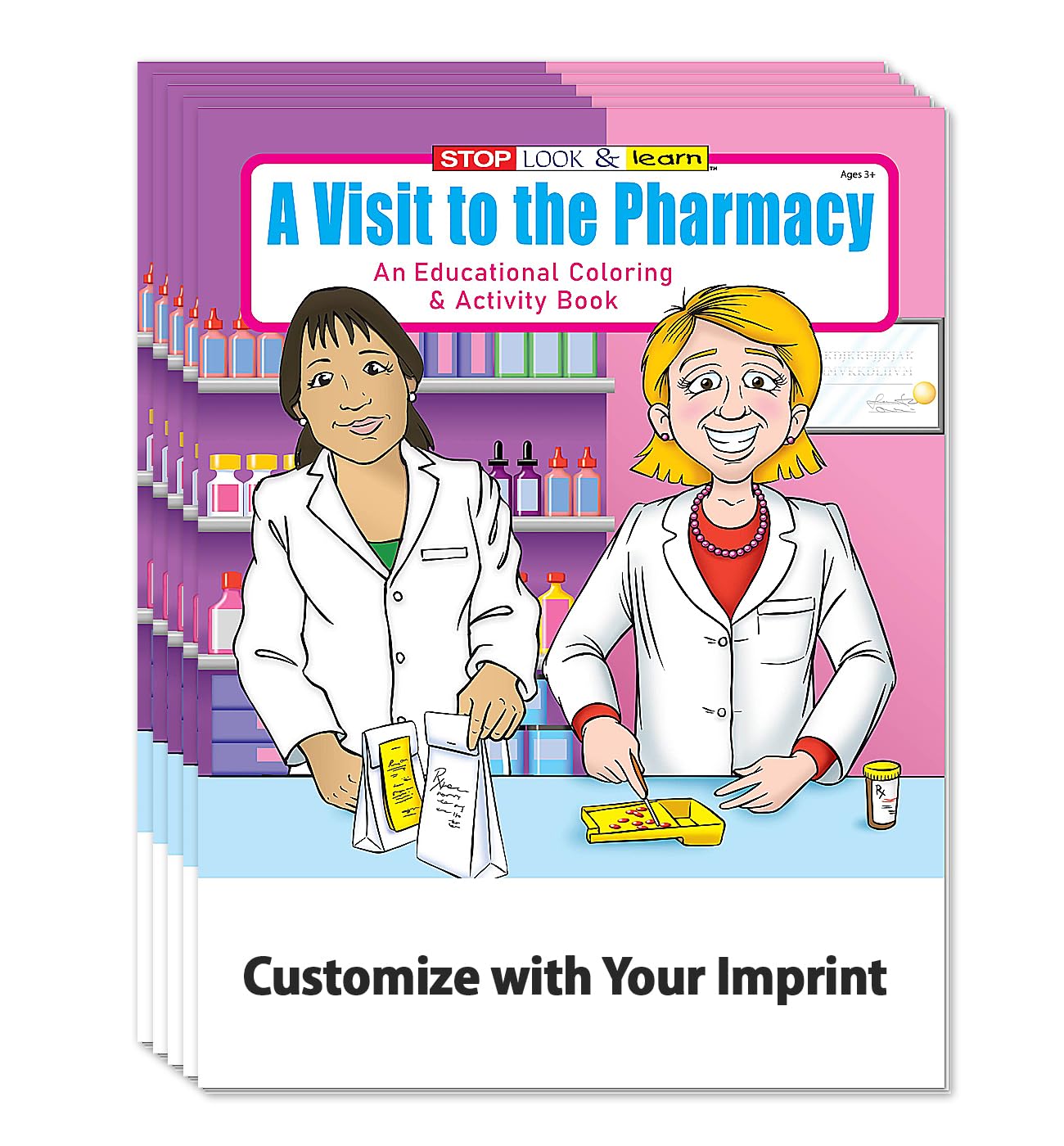 ZOCO Custom Coloring Books - 250 Bulk Pack (No Crayons Included) - Pharmacy Theme Educational Activity Books for Kids - Perfect for Pharmacist Supplies, Drug Store Gifts & Classroom Learning Activities