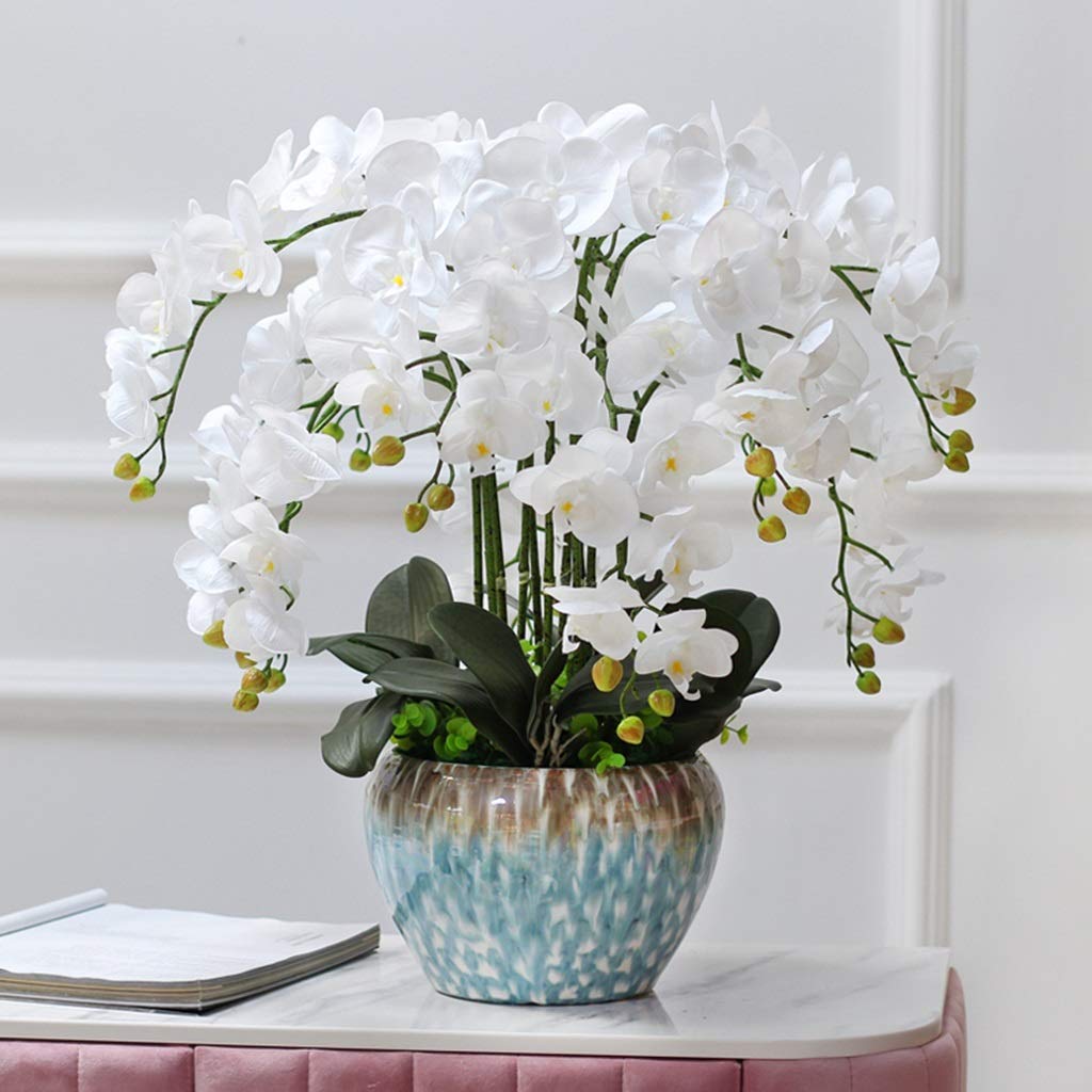 Real Touch Artificial Orchid Flowers - Latex Phalaenopsis Bonsai Arrangement for Home & Living Room Decor | Lifelike Indoor Fake Plants for Wedding Centerpieces, Office Desk Decor, and Housewarming Gifts