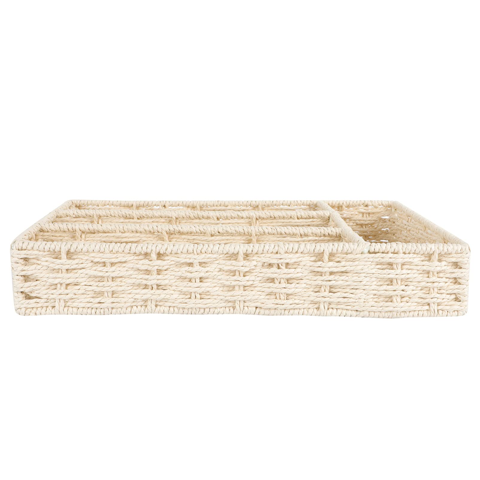 DOITOOL Natural Wicker Kitchen Utensil Drawer Organizer with Dividers, Rattan Flatware Basket for Cutlery Storage, Perfect for Kitchen Drawers and Dining Table Serving