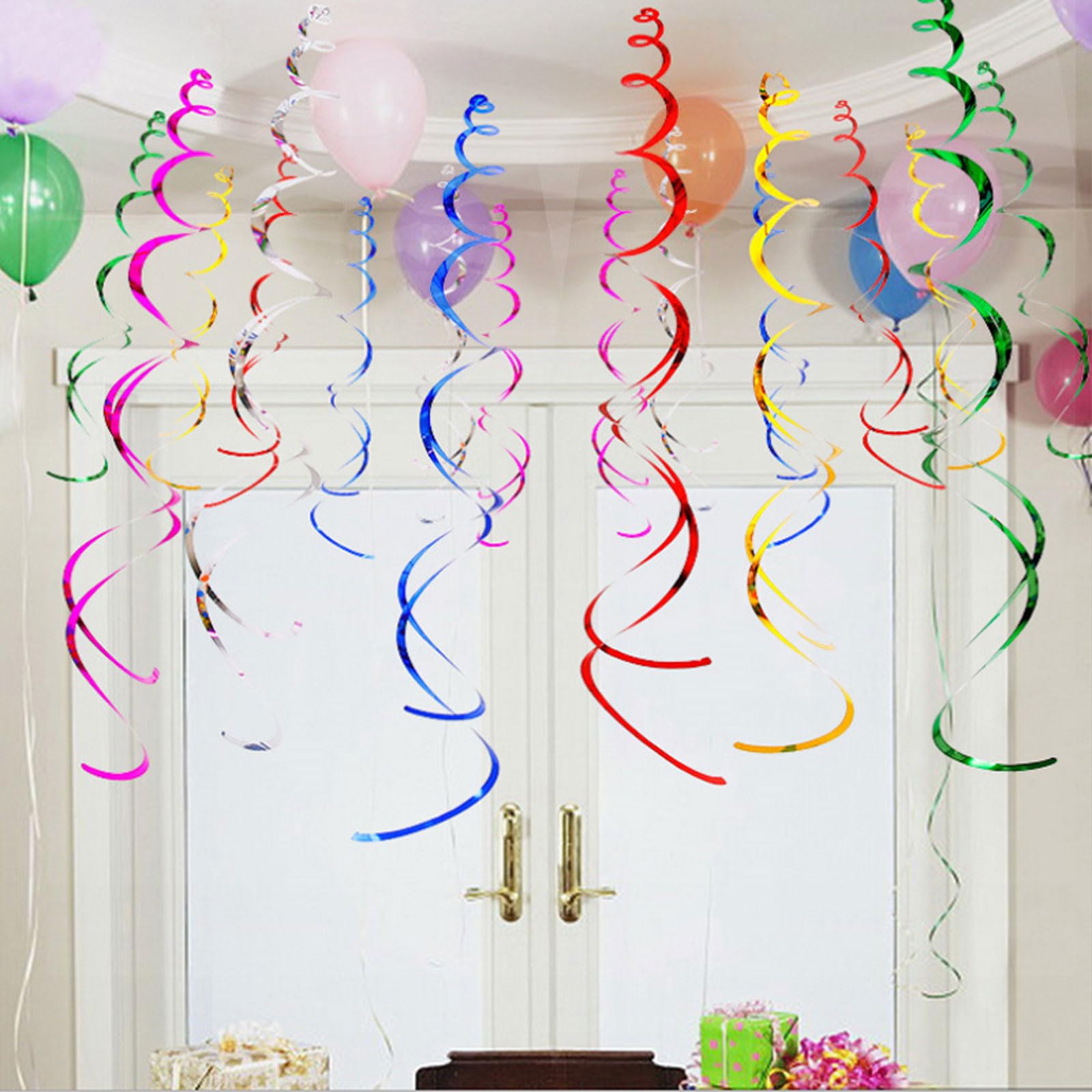 40th Birthday Party Decorations - Pack of 20 Black Foil Ceiling Hanging Swirls for Anniversary & Milestone Celebrations - Perfect for Balloons, Photo Backdrops & Party Room Decor