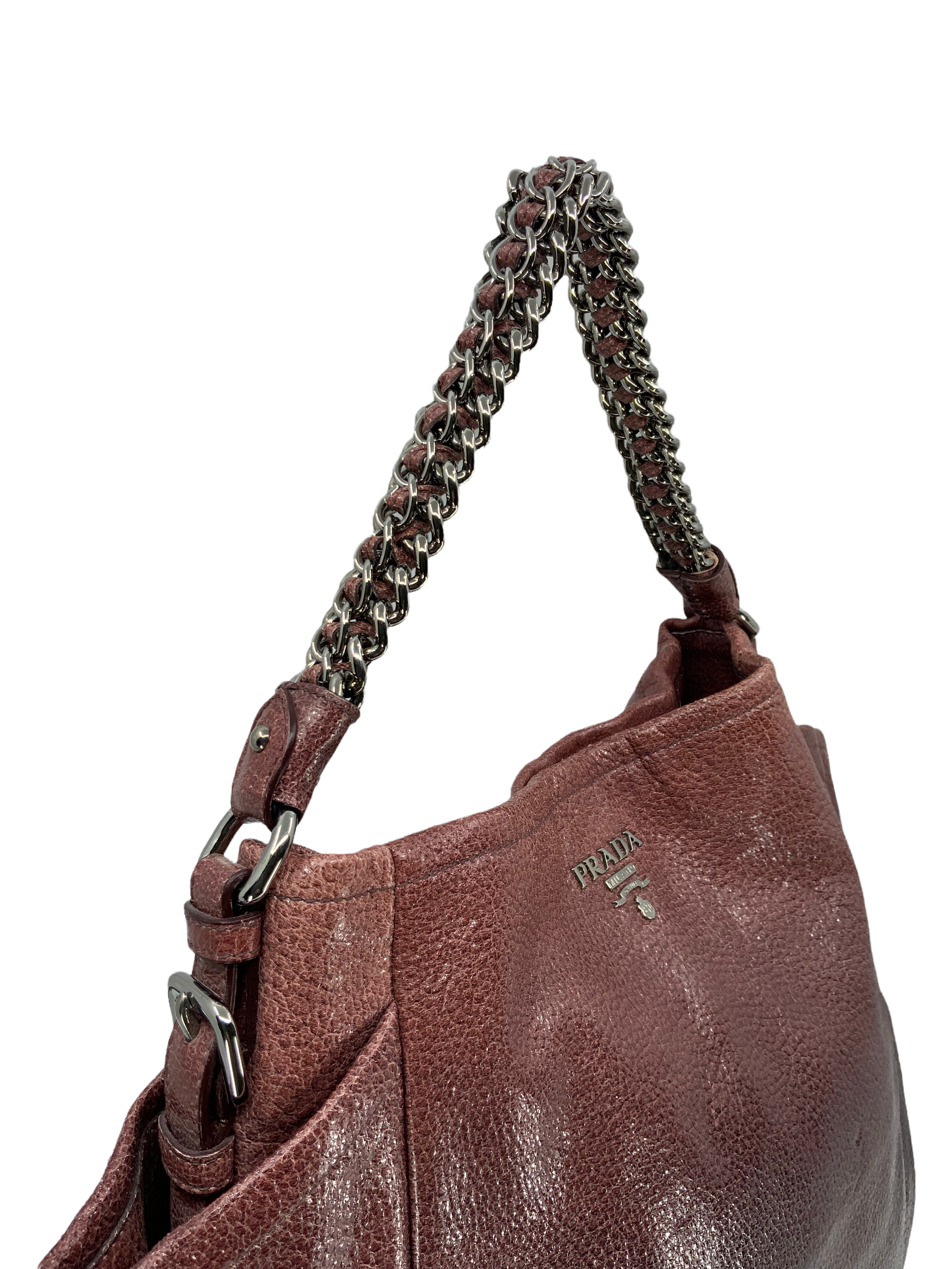 Prada Lux Chain Ombre Leather Side Pocket Hobo Bag - Women's Designer Shoulder Purse for Work, Travel & Evening Out
