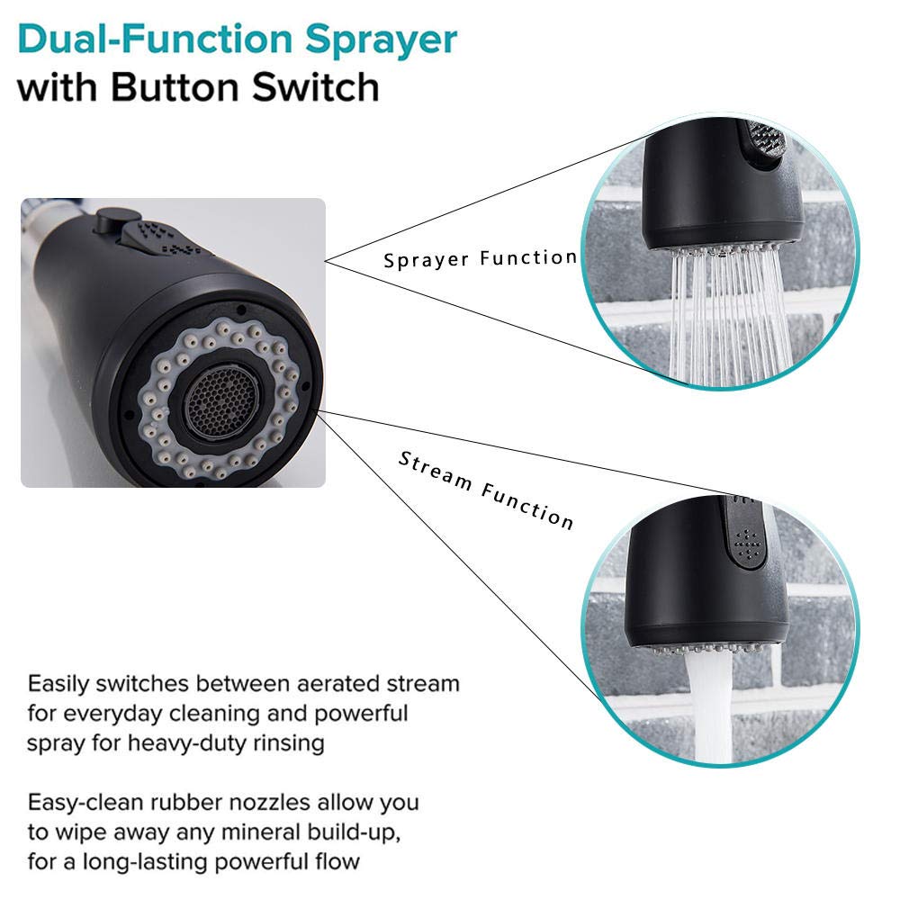 Black Pull Down Kitchen Faucet with Single Handle - Hot & Cold Water Mixer Tap with Stream Spray for Modern Bathroom & Kitchen Sink | Perfect for Cooking, Washing Dishes & Cleaning