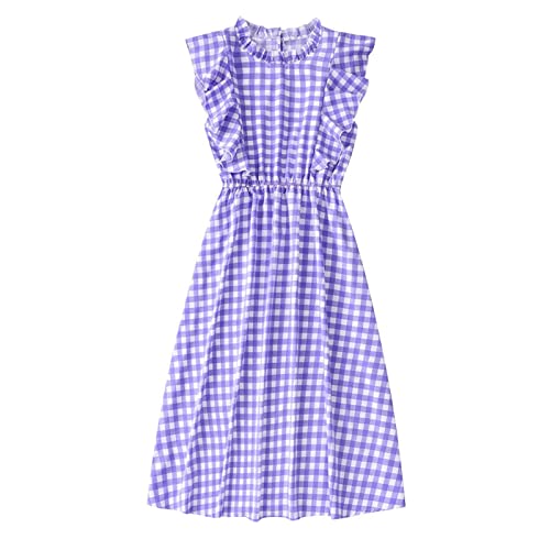 Women's Summer Short Sleeve O-Neck Lattice Party Dress - Floral Purple S - Perfect for Beach Vacations, Cocktail Parties & Date Nights