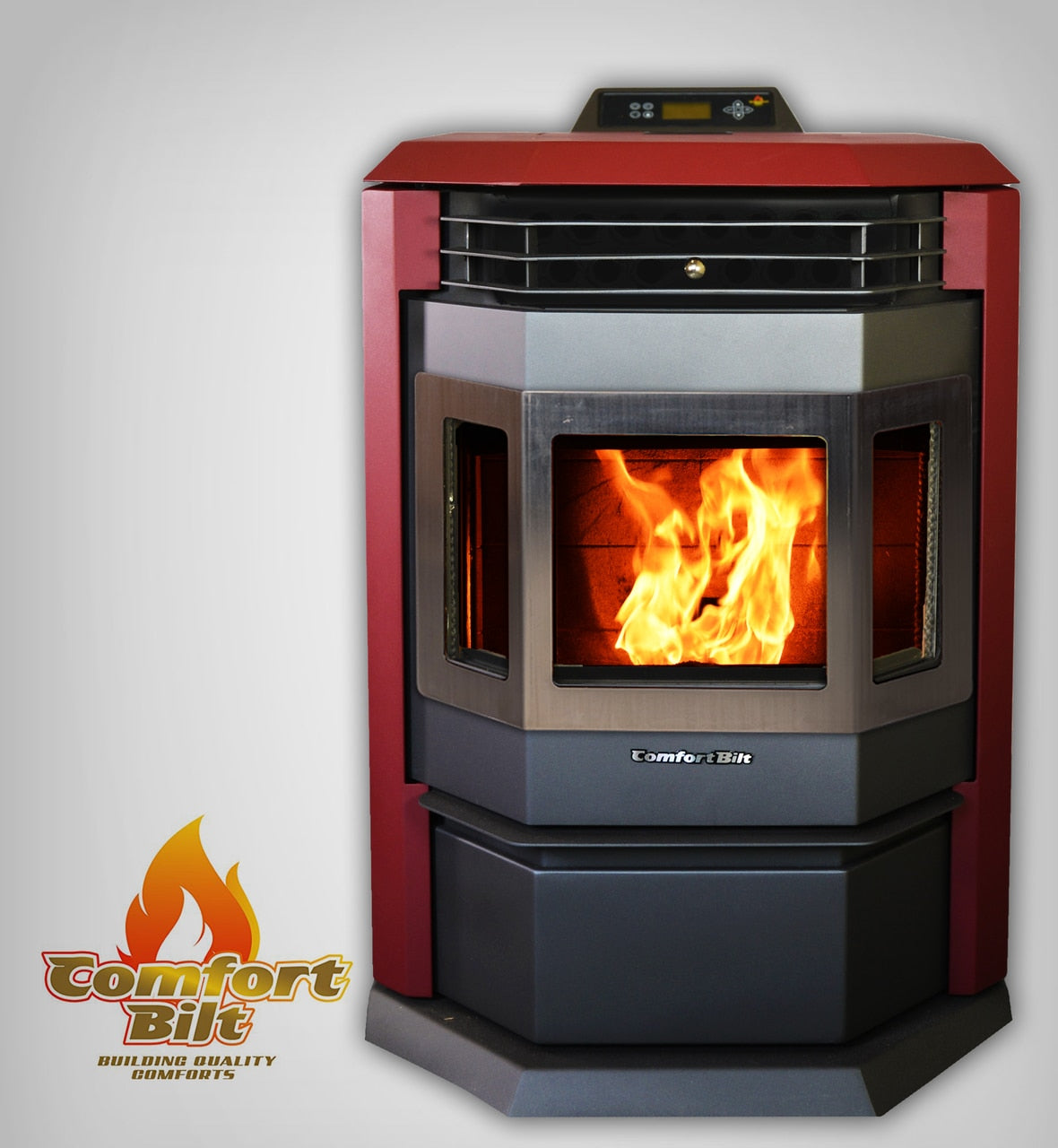 ComfortBilt HP22 SS Pellet Stove - Burgundy Stainless Steel Trim | Efficient Home Heating for Living Rooms & Cabins