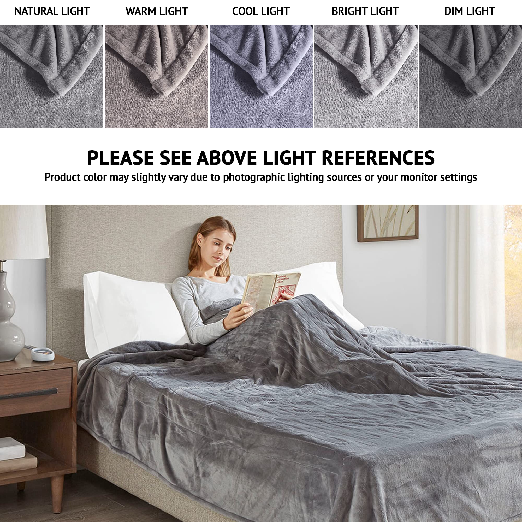 Beautyrest Electric Heated Blanket King Size (90x100 Inches) - Fast Heating, Auto Shut Off, 10 Heat Settings, Ultra-Soft Grey Blanket for Winter | Zero EMF, UL Certified | Perfect for Bed, Couch & Office Use During Cold Weather