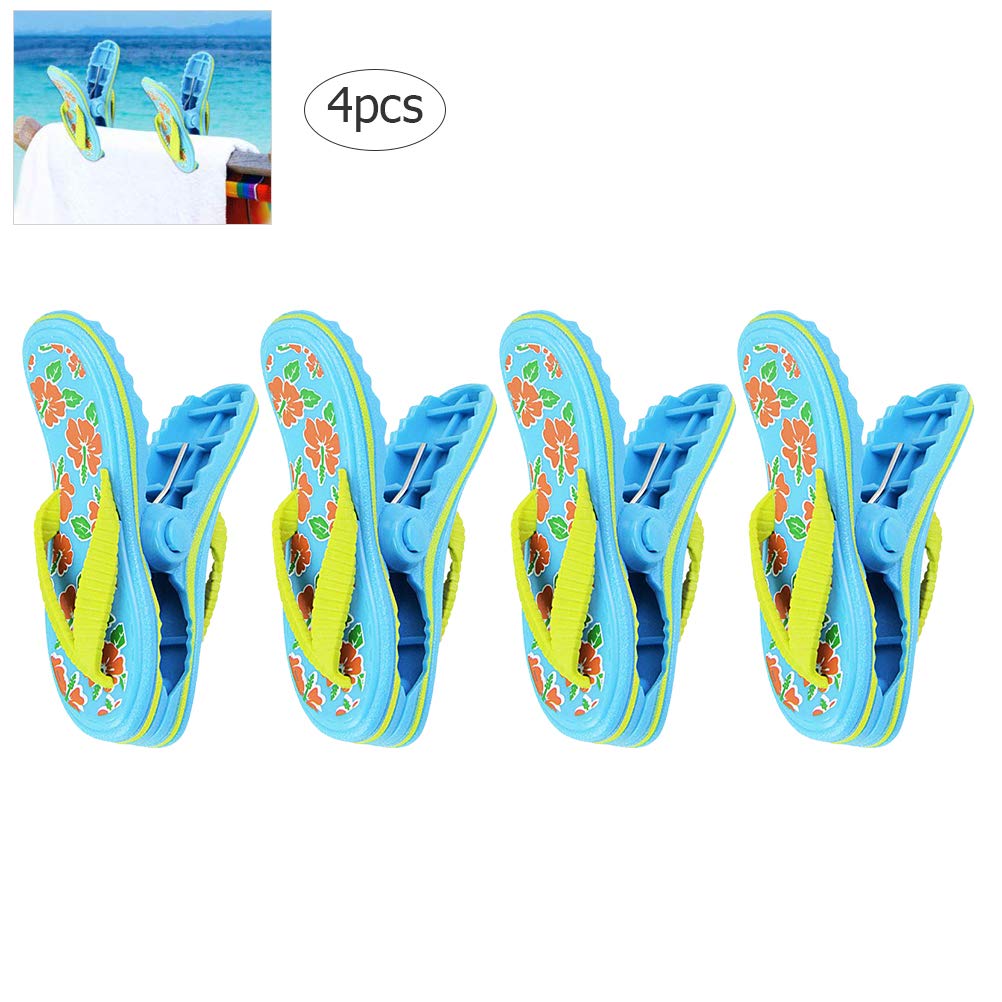Windproof Beach Towel Clips Set of 4 - Large Flip Flop Design for Beach Chairs, Quilts & Outdoor Towel Holders | Perfect for Poolside, Picnics & Travel