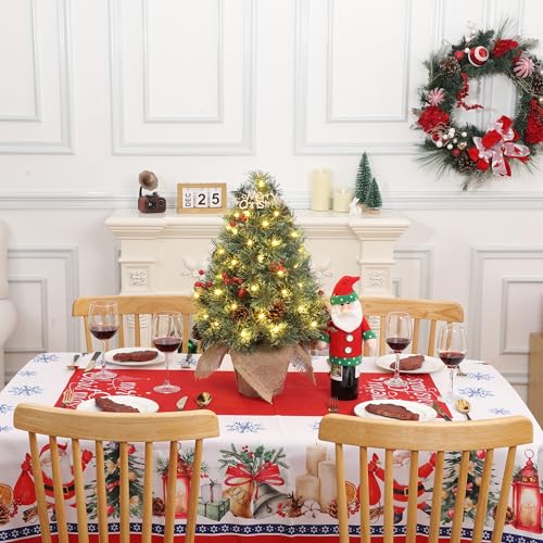 GARVEE 2ft Pre-Lit Mini Christmas Tree with LED Lights, Pine Cones & Berries - Artificial Tabletop Xmas Tree with Cloth Bag Base - Perfect for Desk, Office, Shelf & Small Space Holiday Decorations