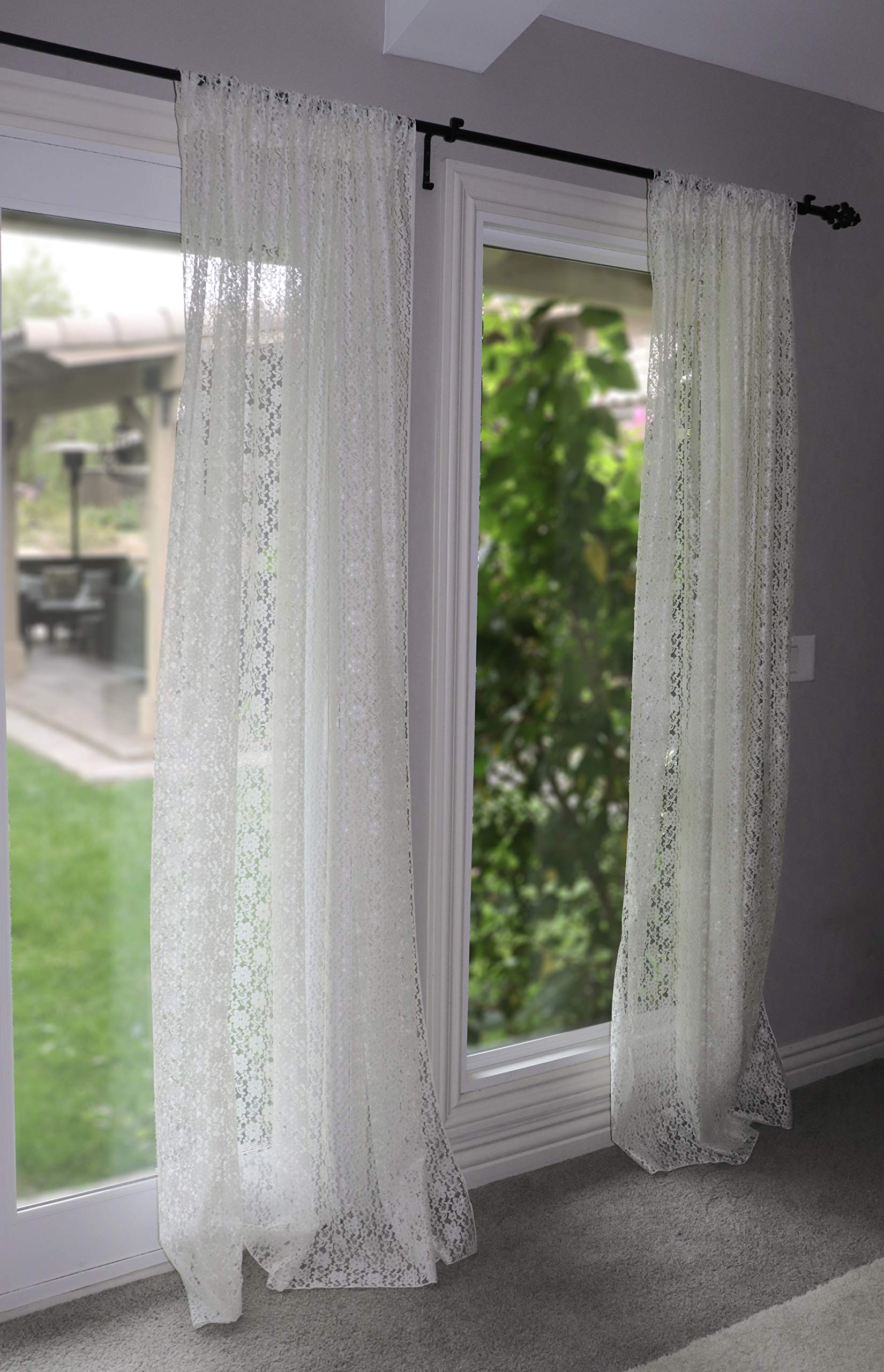 Floral Lace Window Curtain Panel - Ivory Sheer Lace for Bedroom & Kitchen Decor