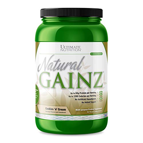 Ultimate Nutrition Natural Gainz Whey Protein Powder - Natural Muscle Gainer with Micellar Casein & Milk Protein, Cookies & Cream Flavor, 3.6 lbs | Post-Workout Recovery & Weight Gain Supplement for Athletes & Fitness Enthusiasts