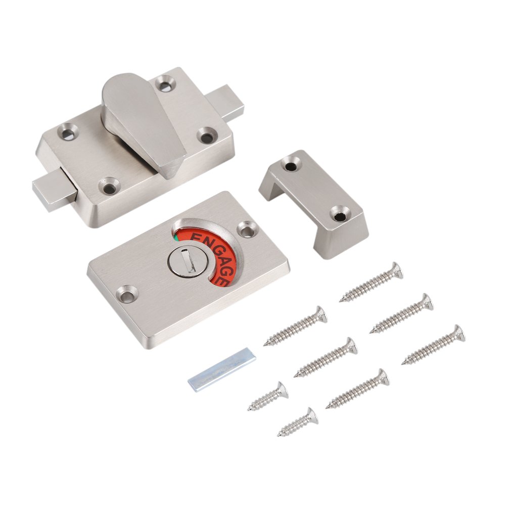 Stainless Steel Latch-Indicator Privacy Door Lock with Vacant/Engaged Sign - Perfect for Bathroom, Toilet, and Restroom Privacy - Includes Mounting Screws